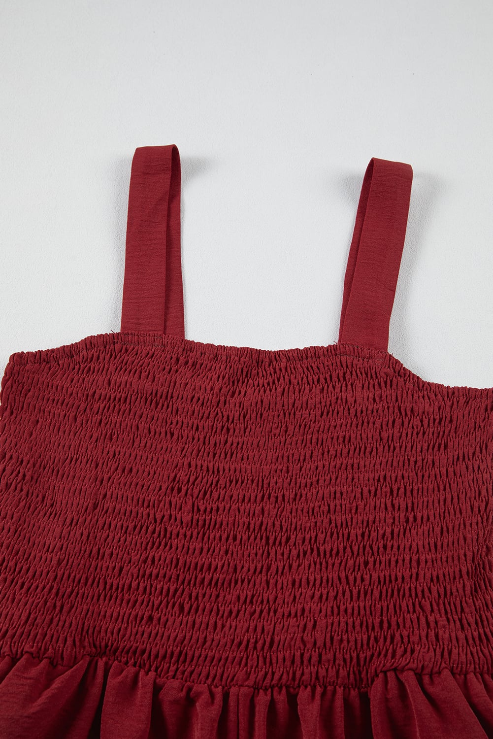 Burgundy Casual Pocketed Smocked Sleeveless Romper