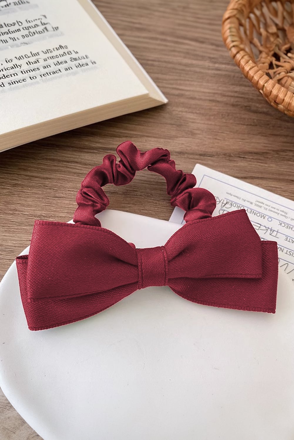 Burgundy Double Bow Scrunchy Hair Tie