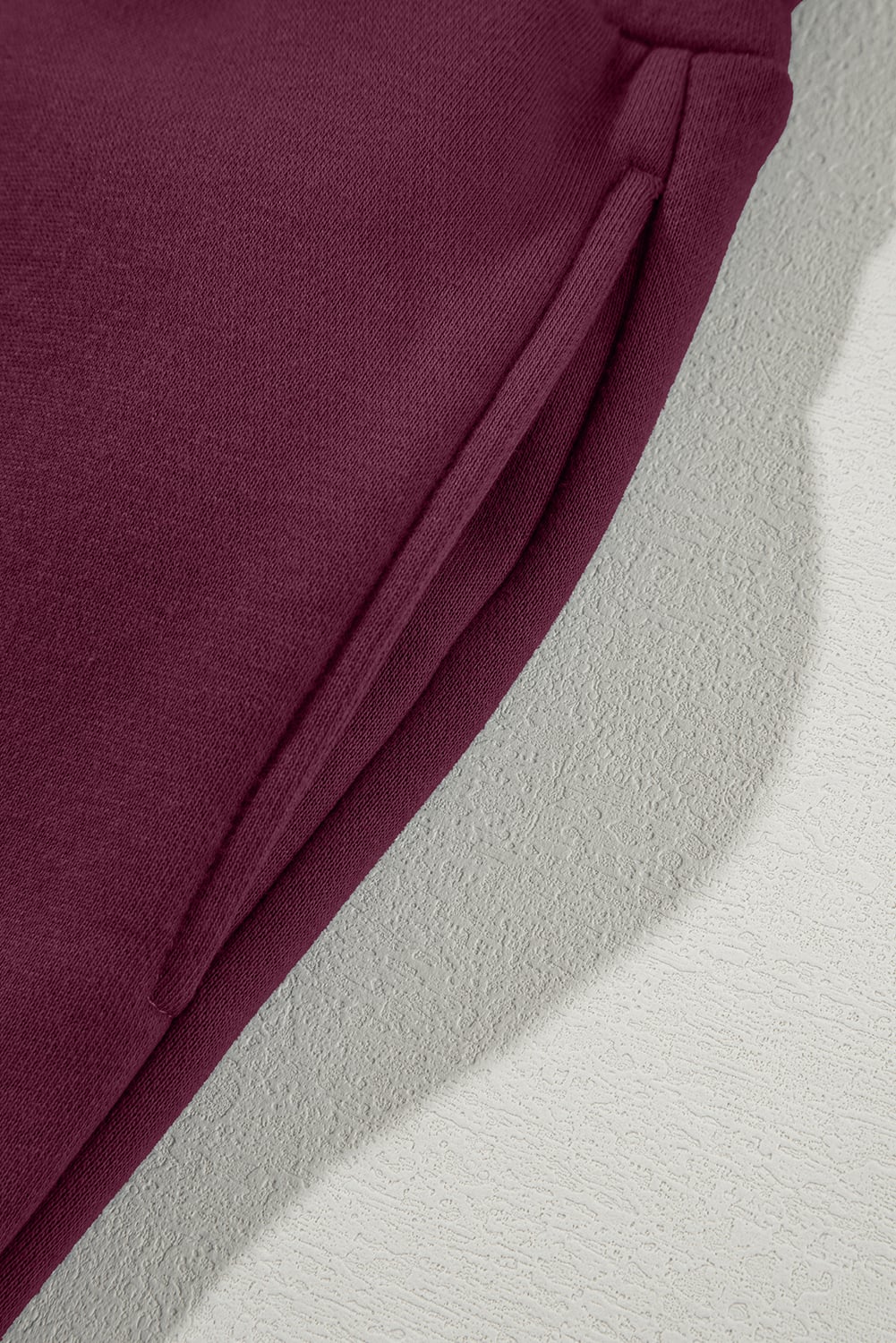 Burgundy Drop Shoulder Zip Up Jacket Drawstring Pants Active 2pcs Set