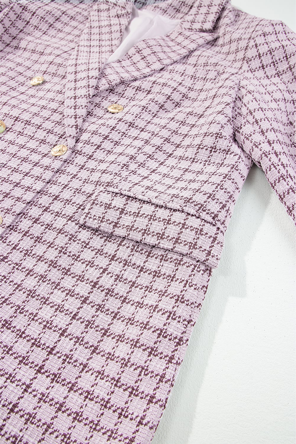 Burgundy Elegant Tweed Plaid Blazer