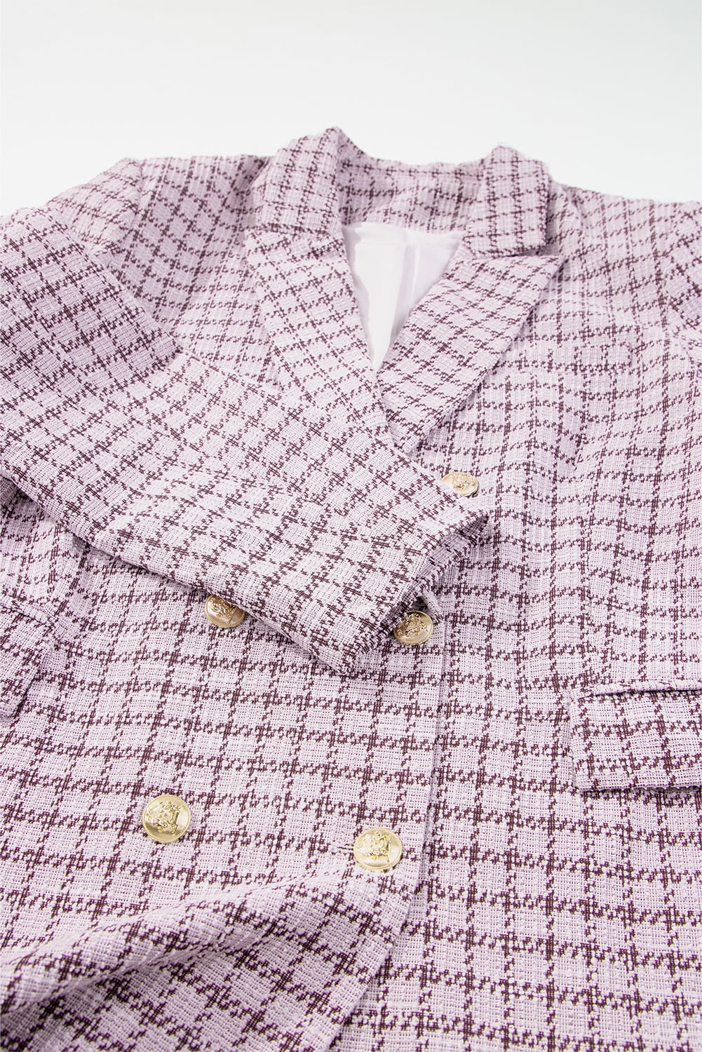 Burgundy Elegant Tweed Plaid Blazer
