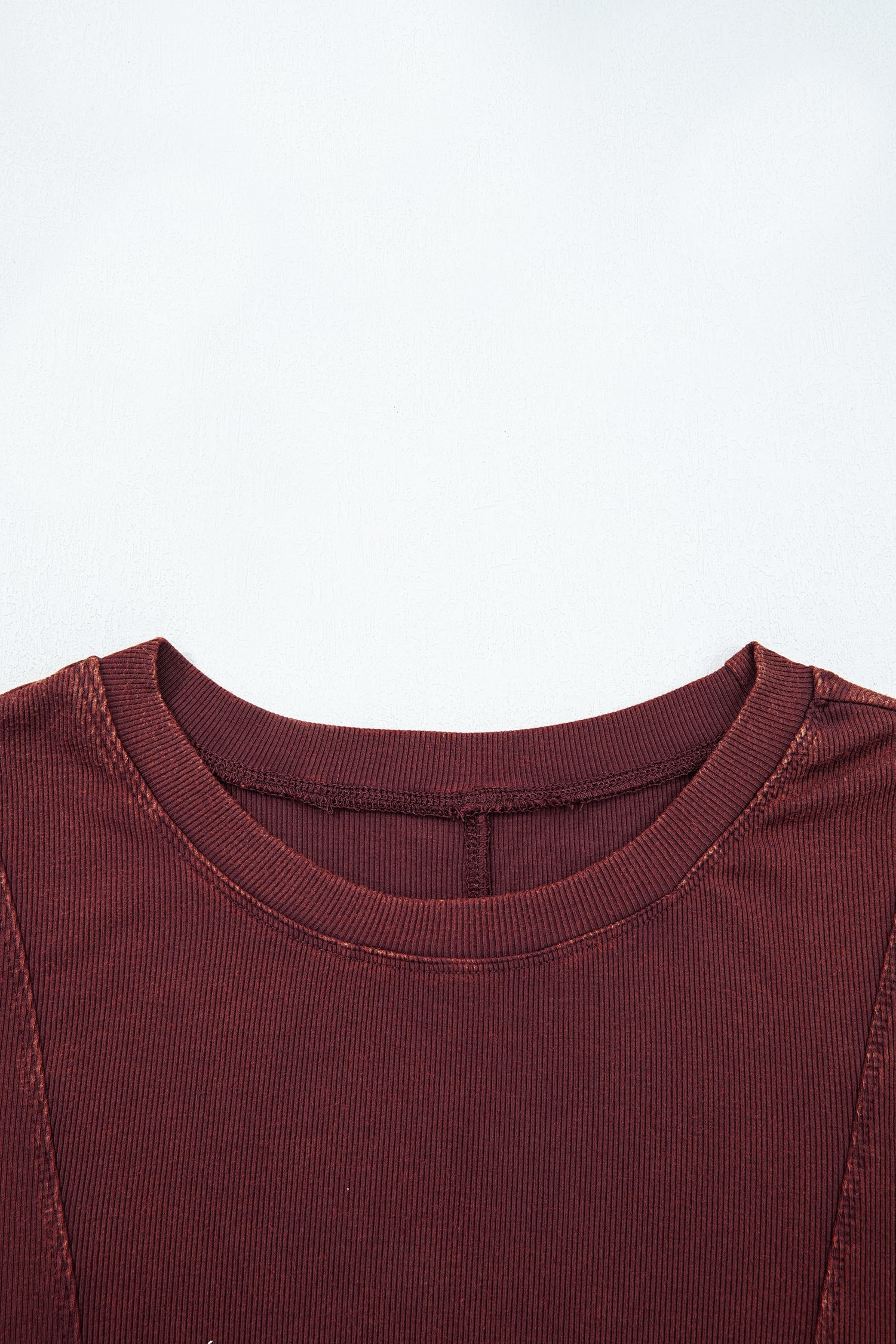 Burgundy Exposed Seam Ribbed Long Sleeve Top