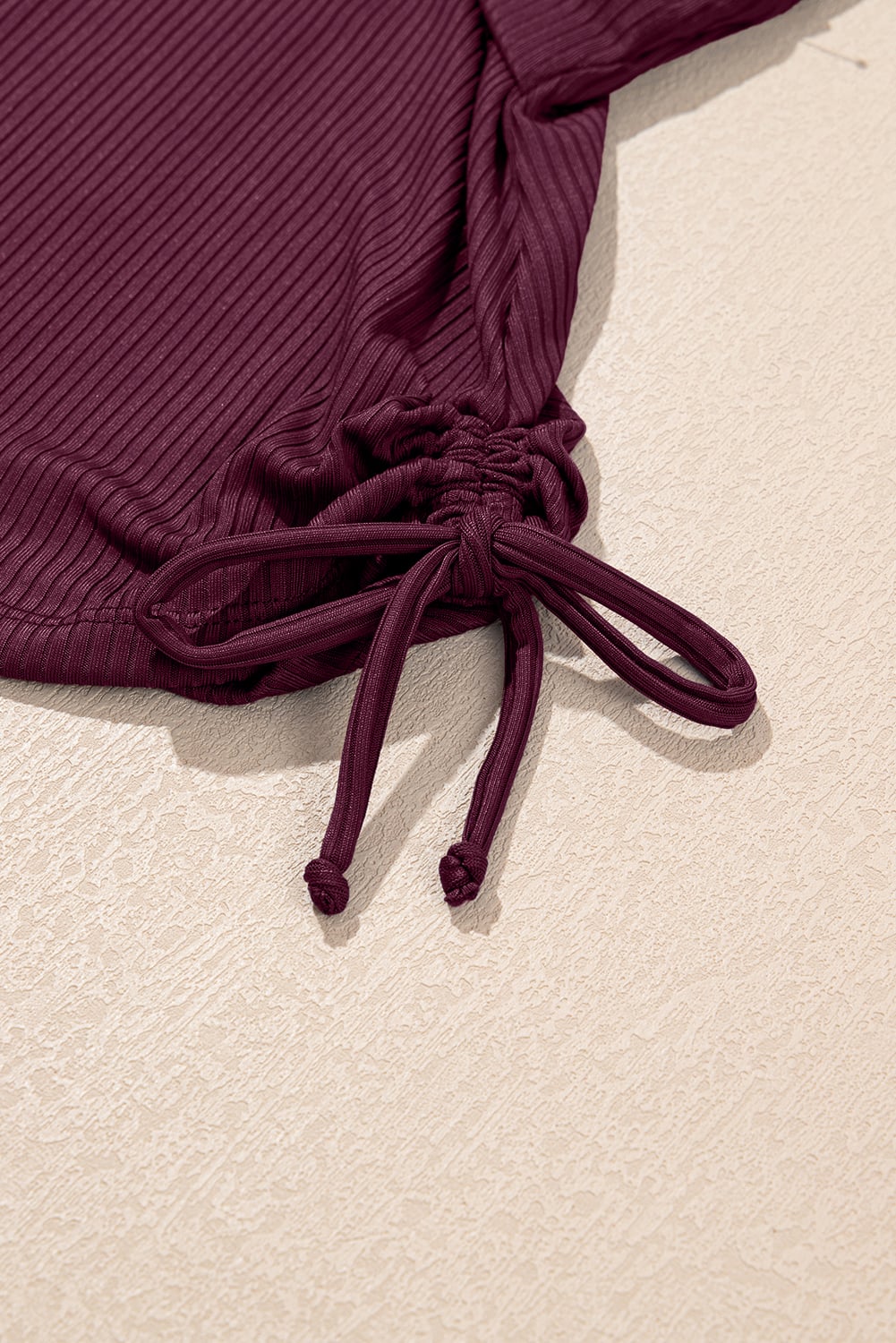 Burgundy Ribbed Knit Crossed Detail Tank Skort 2pcs Swimsuit