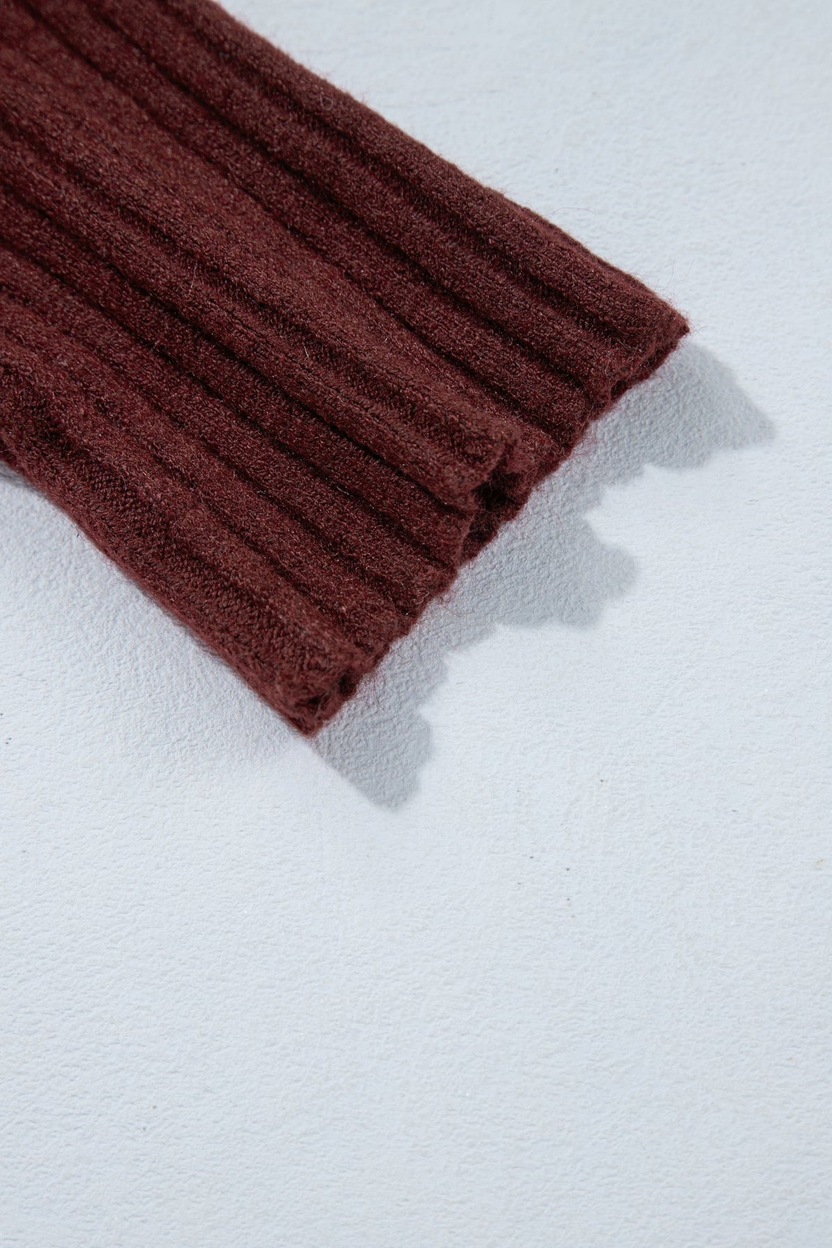 Burgundy Ribbed Trim High Neck Short Sleeve Casual Sweater