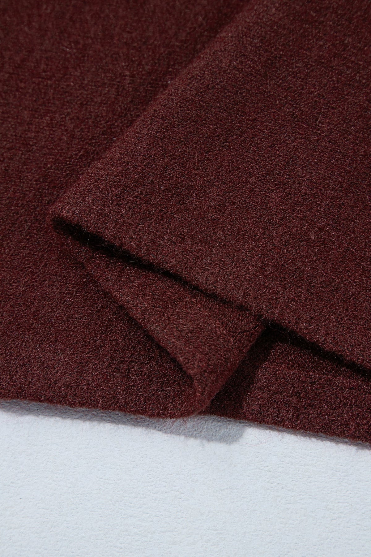 Burgundy Ribbed Trim High Neck Short Sleeve Casual Sweater