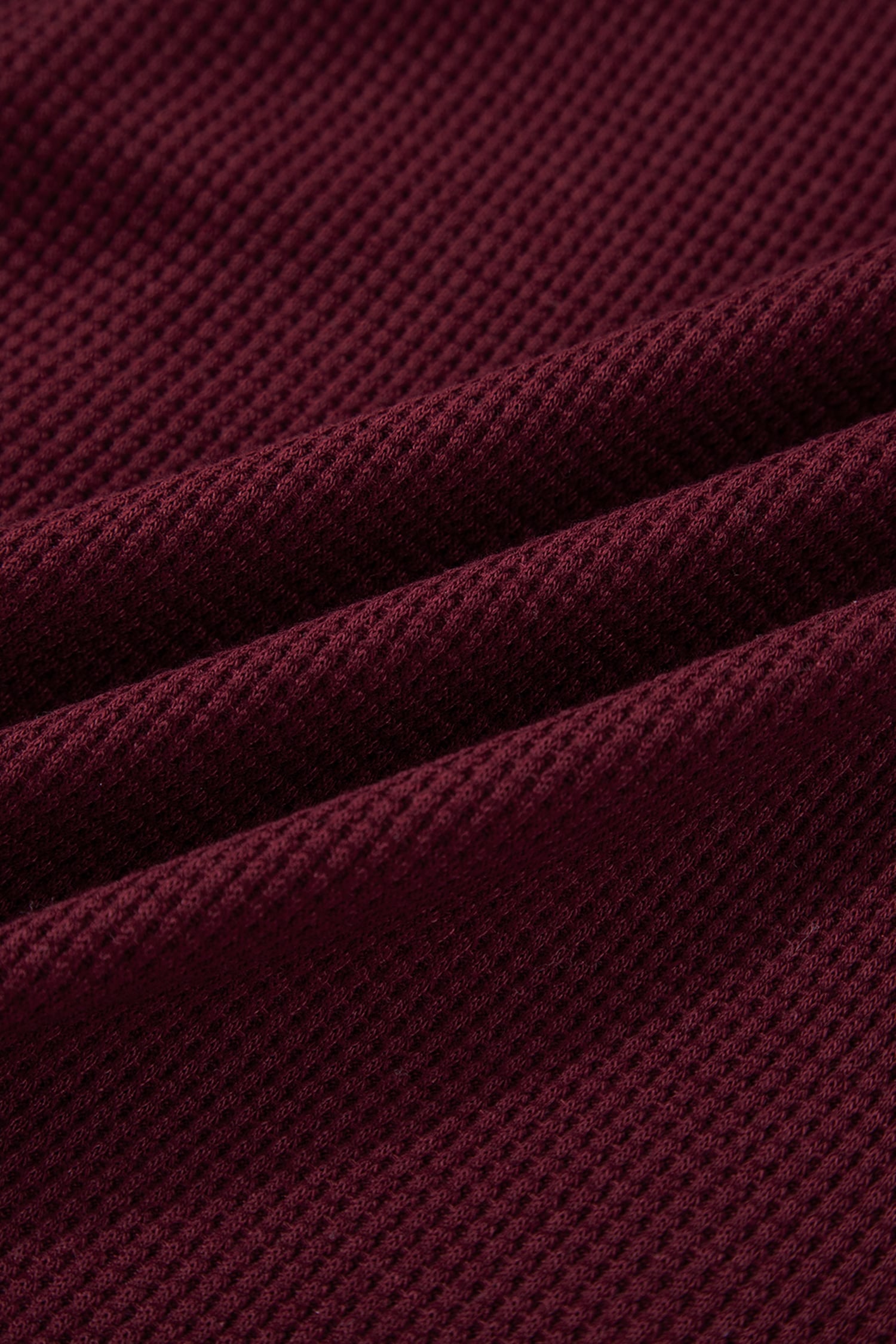 Burgundy Waffle Splicing Zip Up Front Button Hooded Jacket