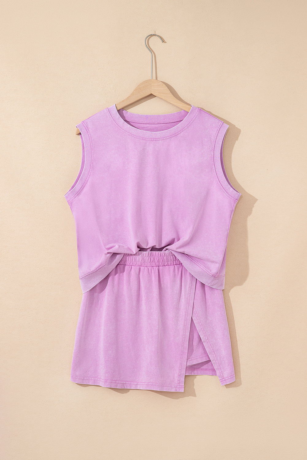 Phalaenopsis 2 Pieces Mineral Wash Cotton Tank Top Lined Split Skort Set