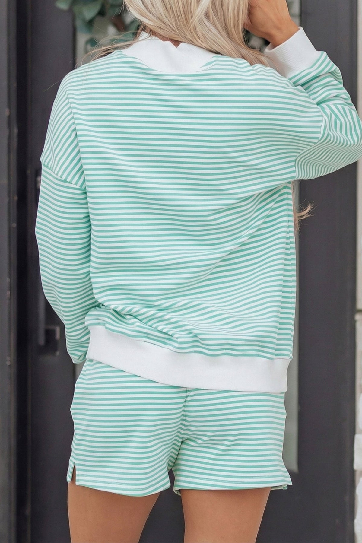 Green Stripe Sequin Nutcracker Graphic Long Sleeve Pullover and Shorts Set