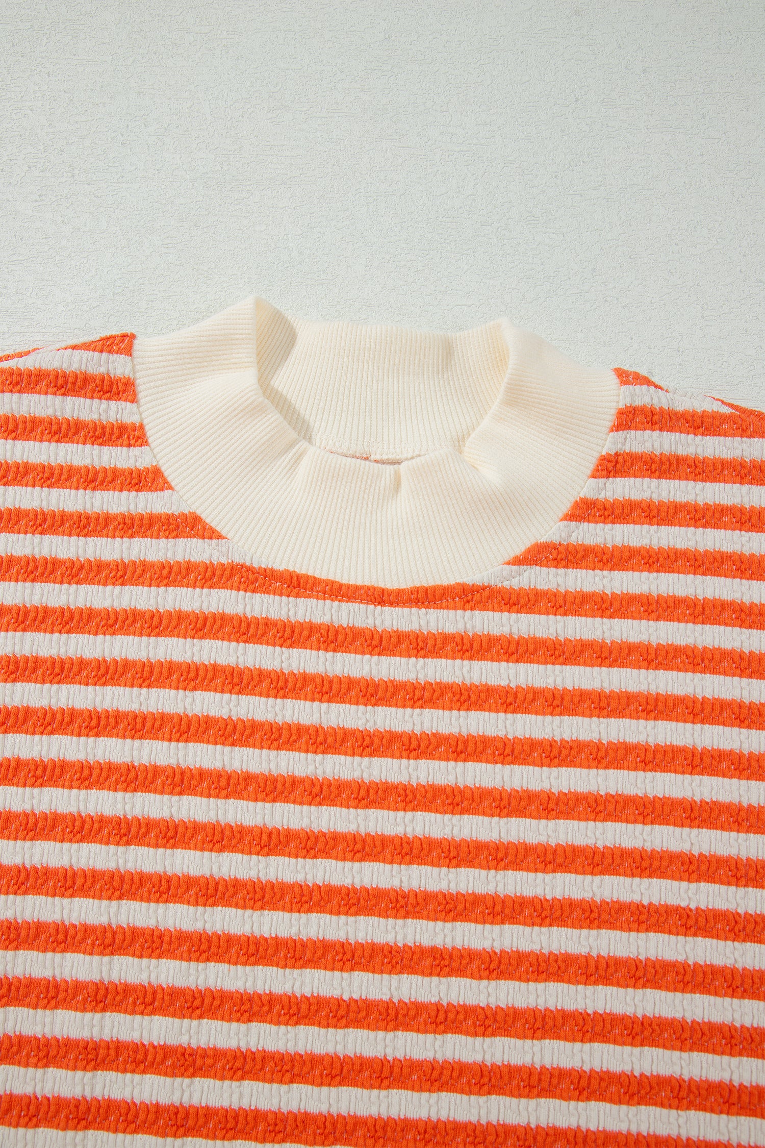 Orange Stripe Striped Textured Stand Neck Oversized Long Sleeve Top