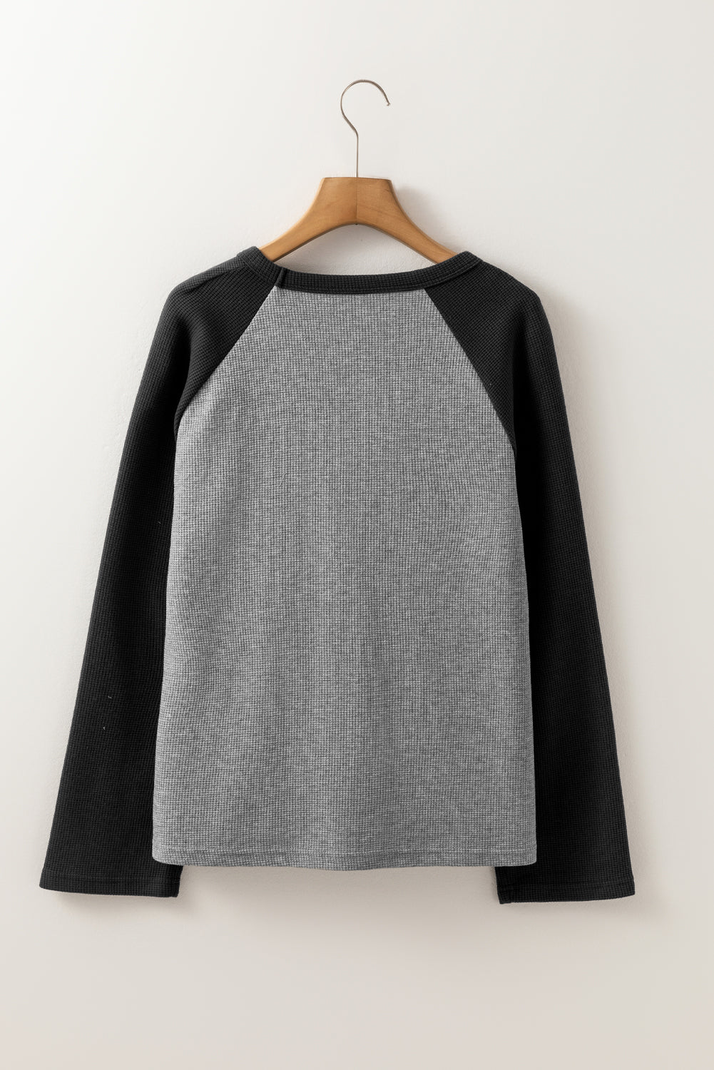 Gray Waffle Knit Colorblock Star Patch Graphic Raglan Top