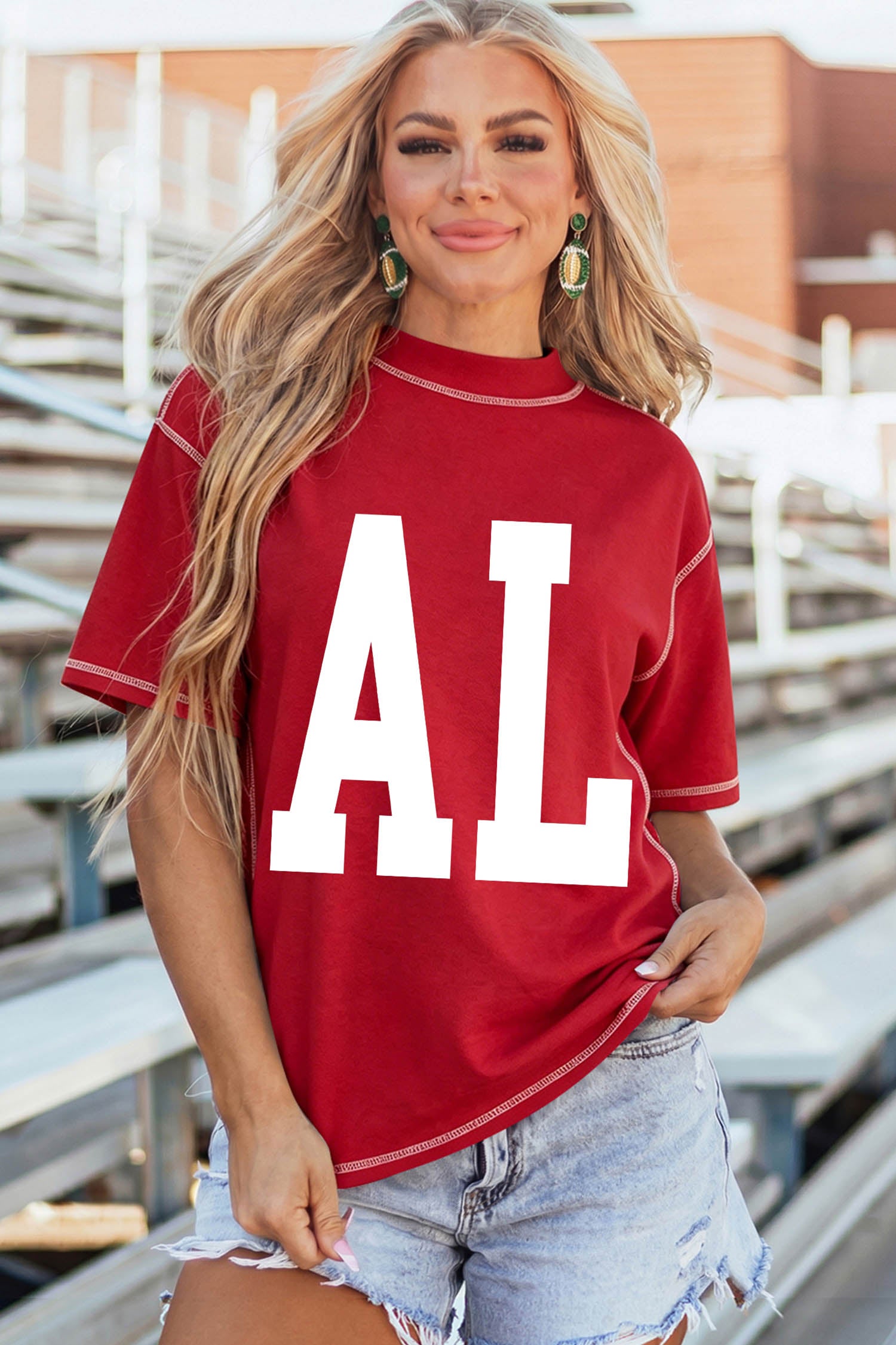 Racing Red AL/ ALABAMA Double Side Printed High Neck Reversible Tee