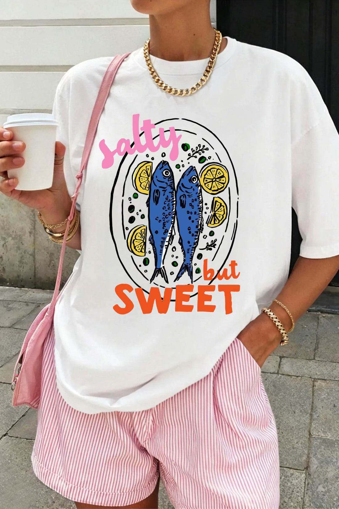 White Salty But Sweet Lemon Fish Graphic Tee