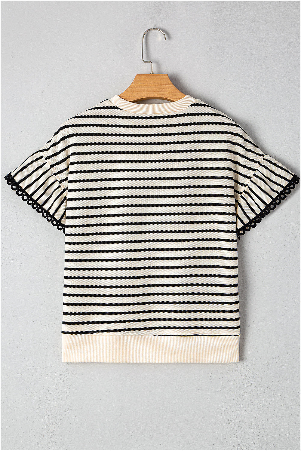 Black Stripe Sequin America Star Graphic Ric Rac Flutter Sleeve Blouse