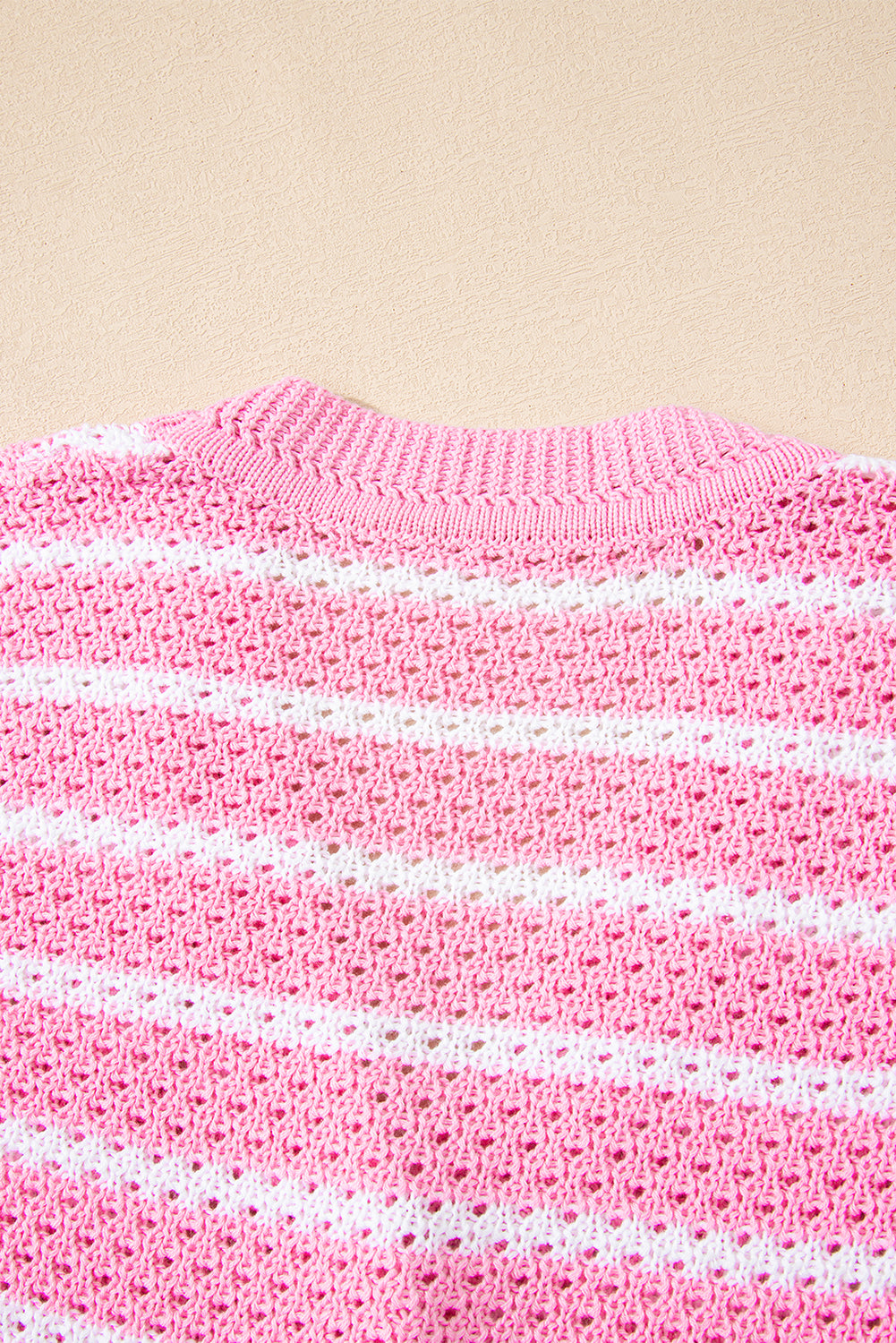 Pink Stripe V Neck Gold Buttons Elegant Sweater Vest
