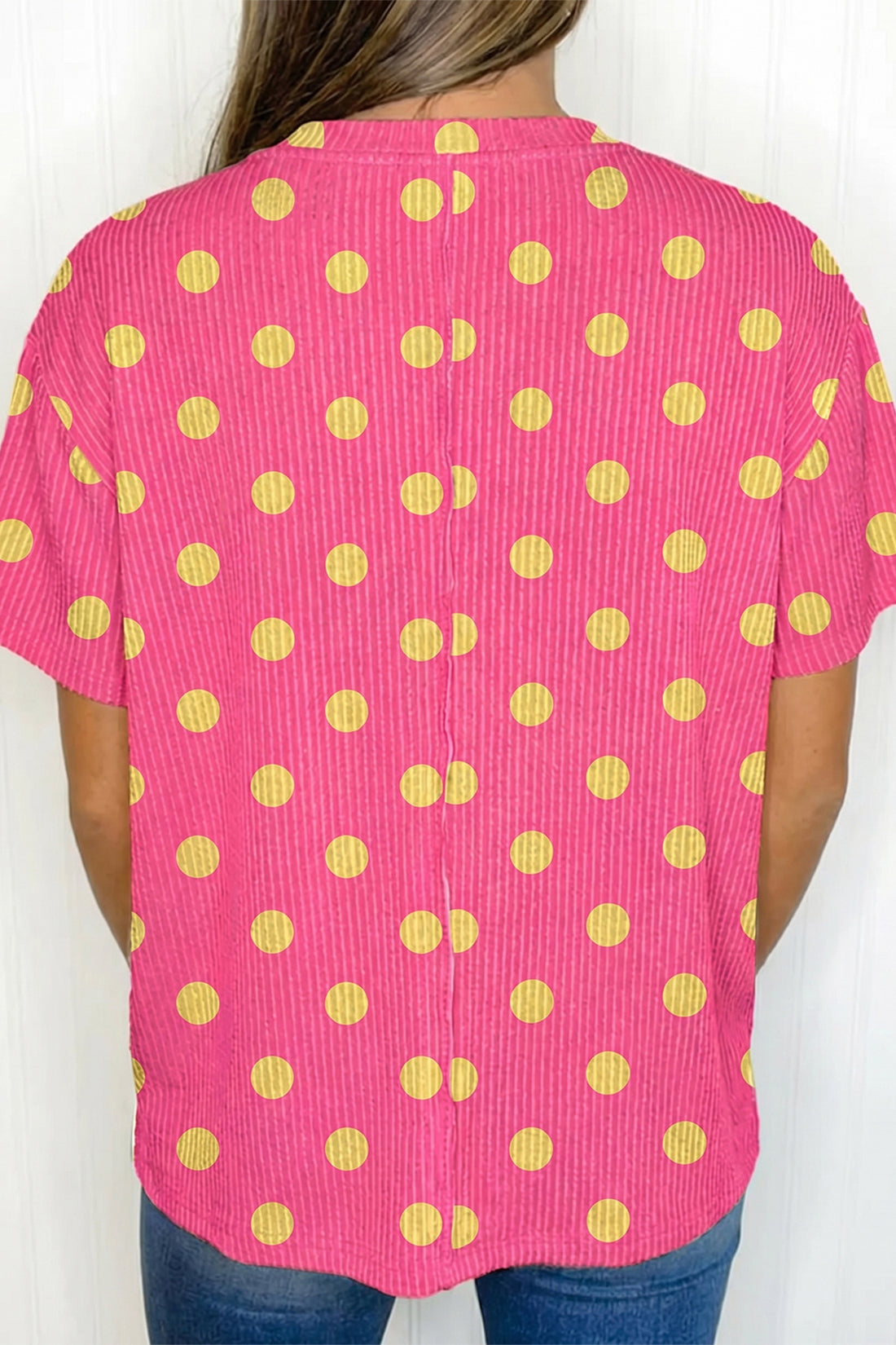 Pink DEFECTIVE Polka Dot Patch Pocket Twisted Ribbed Top
