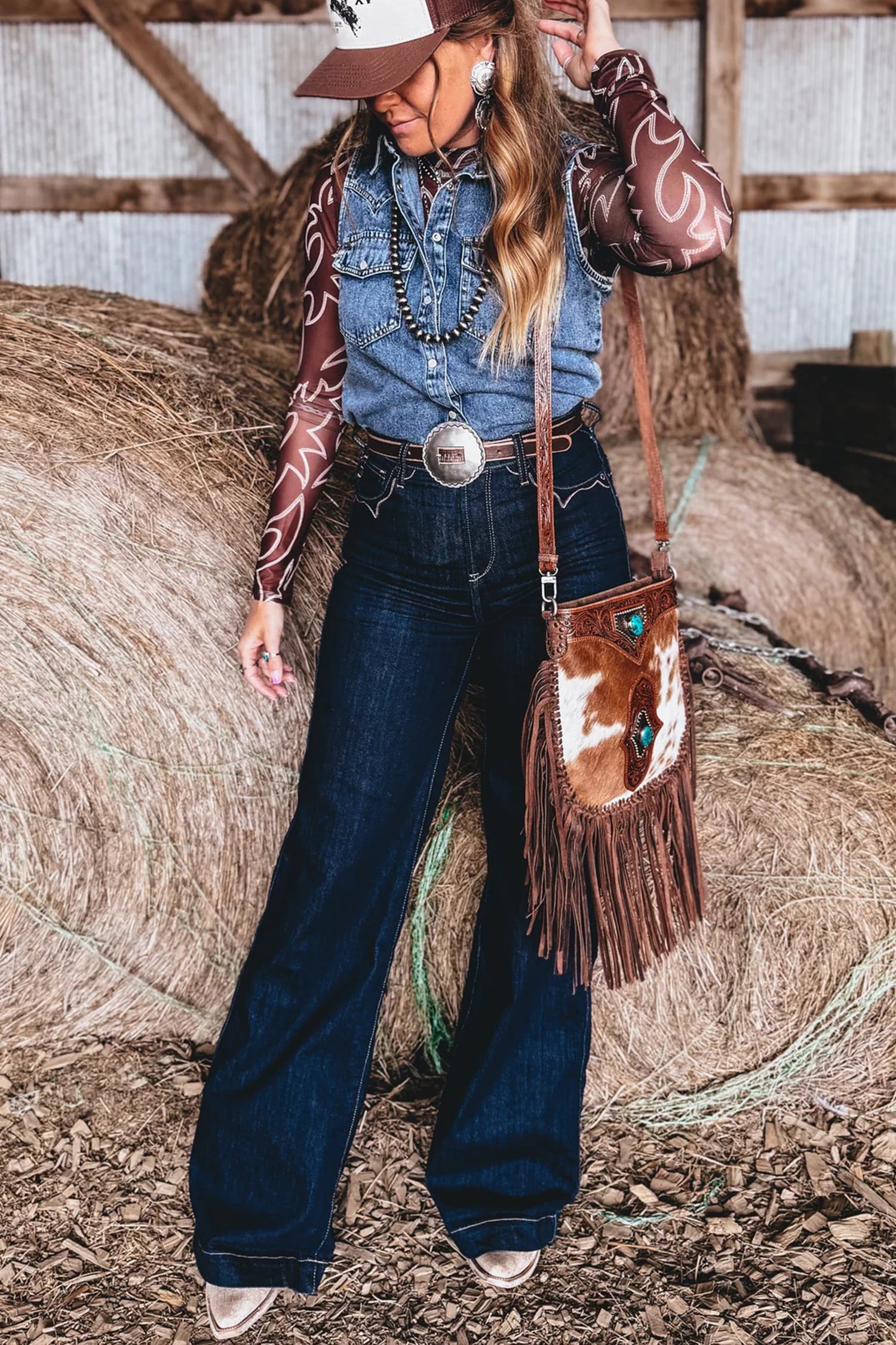 Ashleigh Blue Solid Denim Button Front Pocket Sleeveless Cowboy Vest