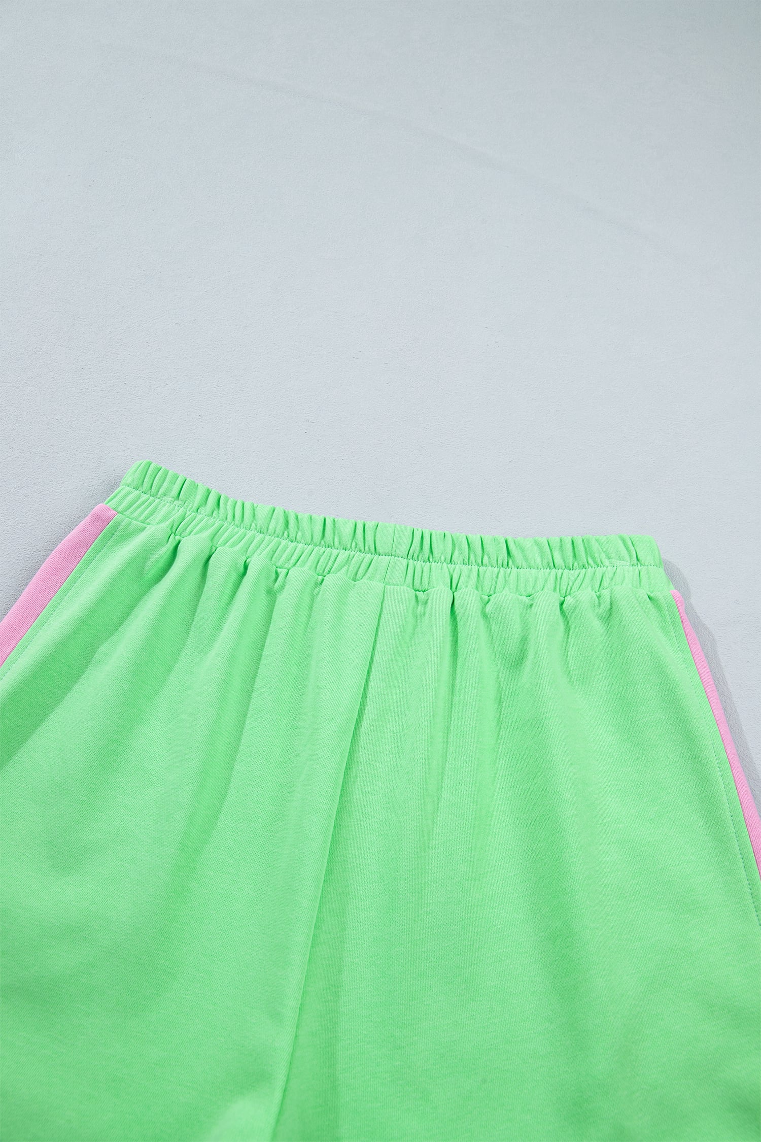 Green Color Block Accent Half Zip Top Athleisure Shorts Set