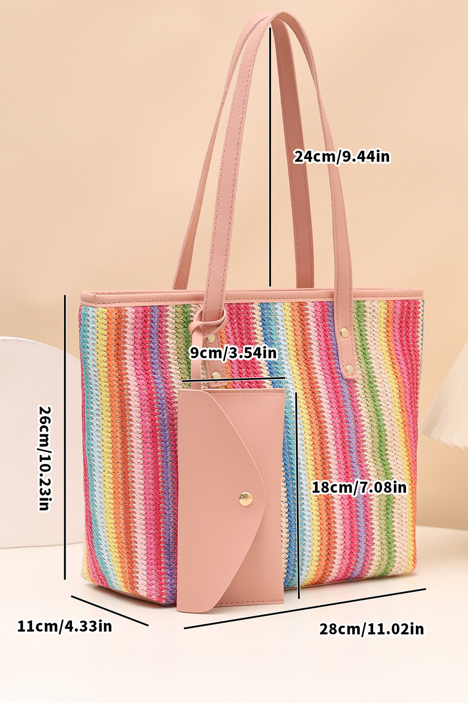 Bonbon Boho Crochet Straw Beach Tote Bag with Travel Purse