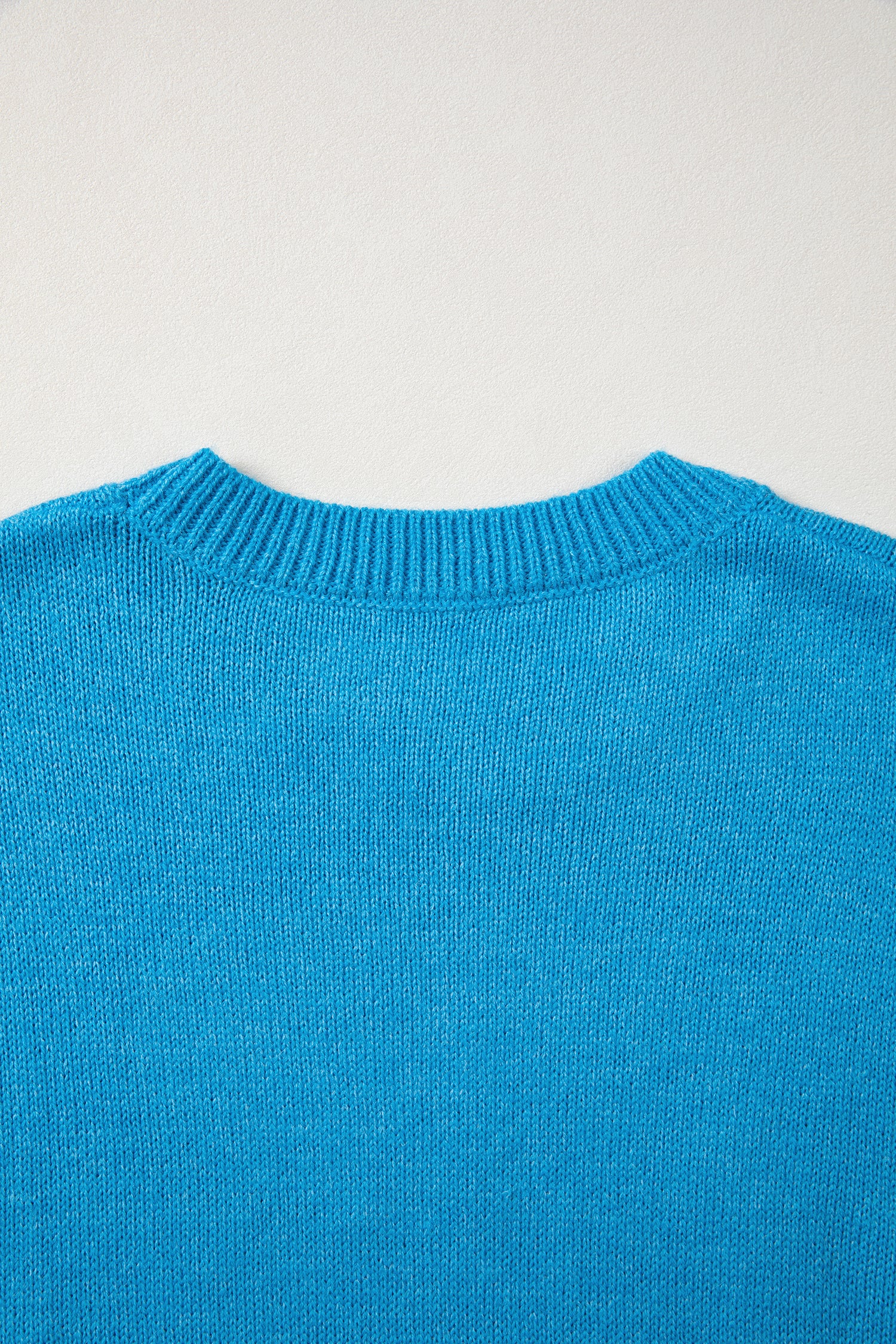 Sky Blue Western Embroidery Drop Shoulder Pullover Sweater