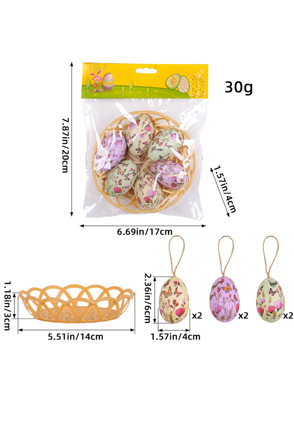 Bonbon 6pcs/set Easter Egg Hanging Home Decoration with Basket