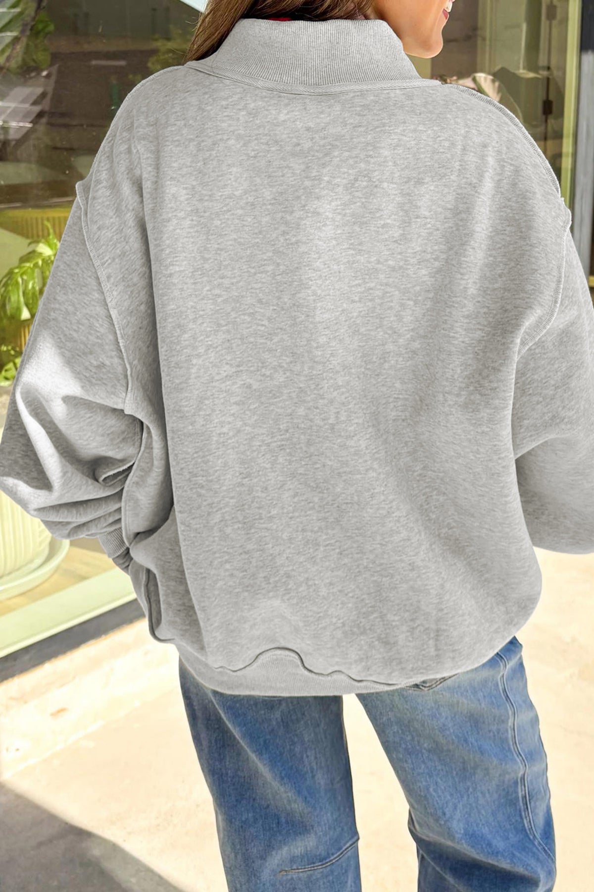 Light Grey BOO/ Halloween Bat Printed Reversible Mock Neck Pullover Sweatshirt
