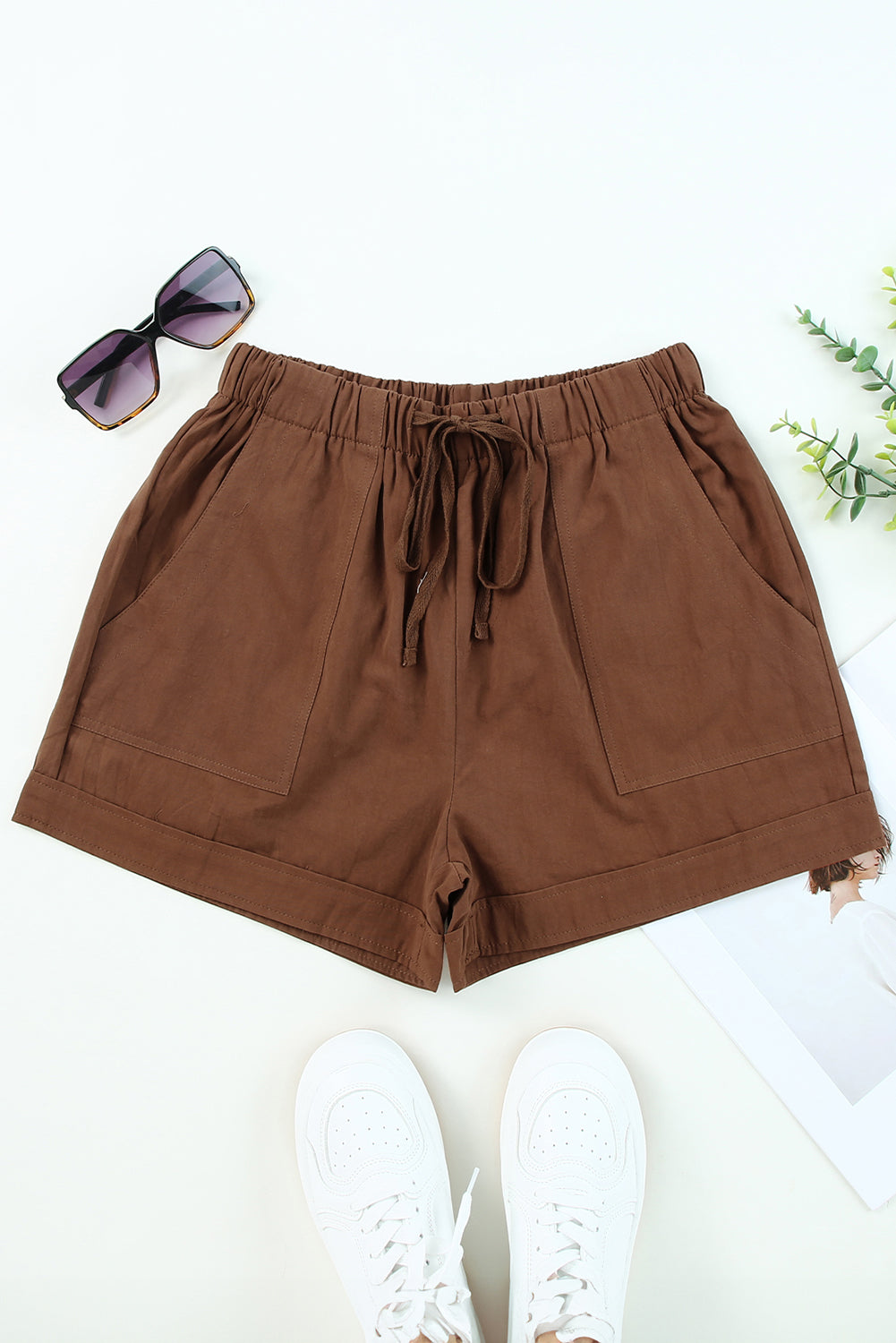 Brown Strive Pocketed Tencel Shorts
