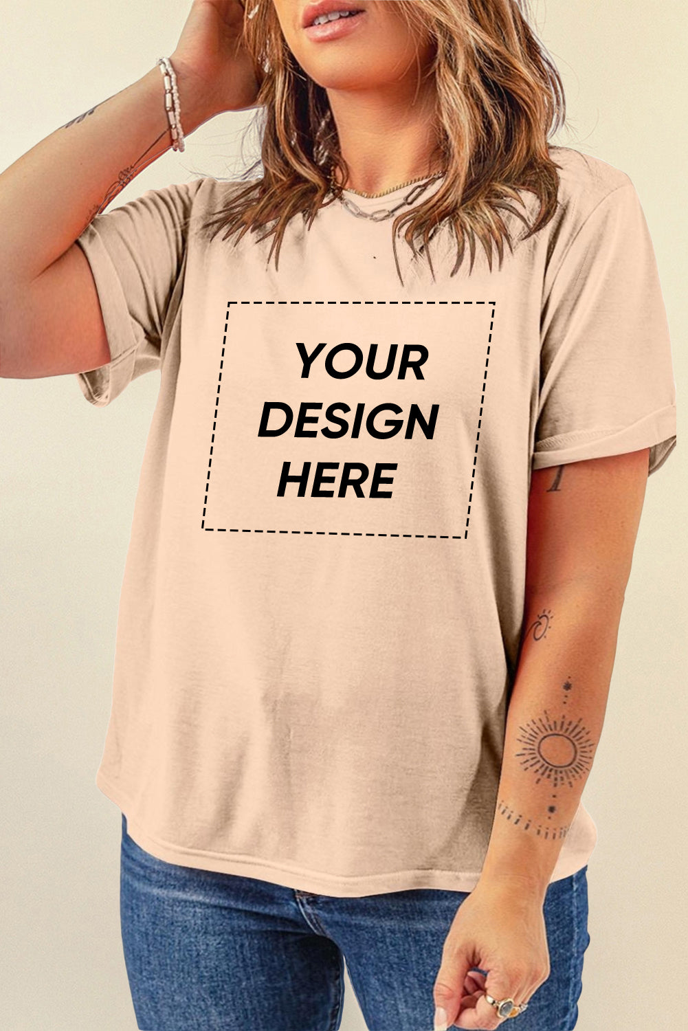 Khaki Casual Plain Crew Neck Tee