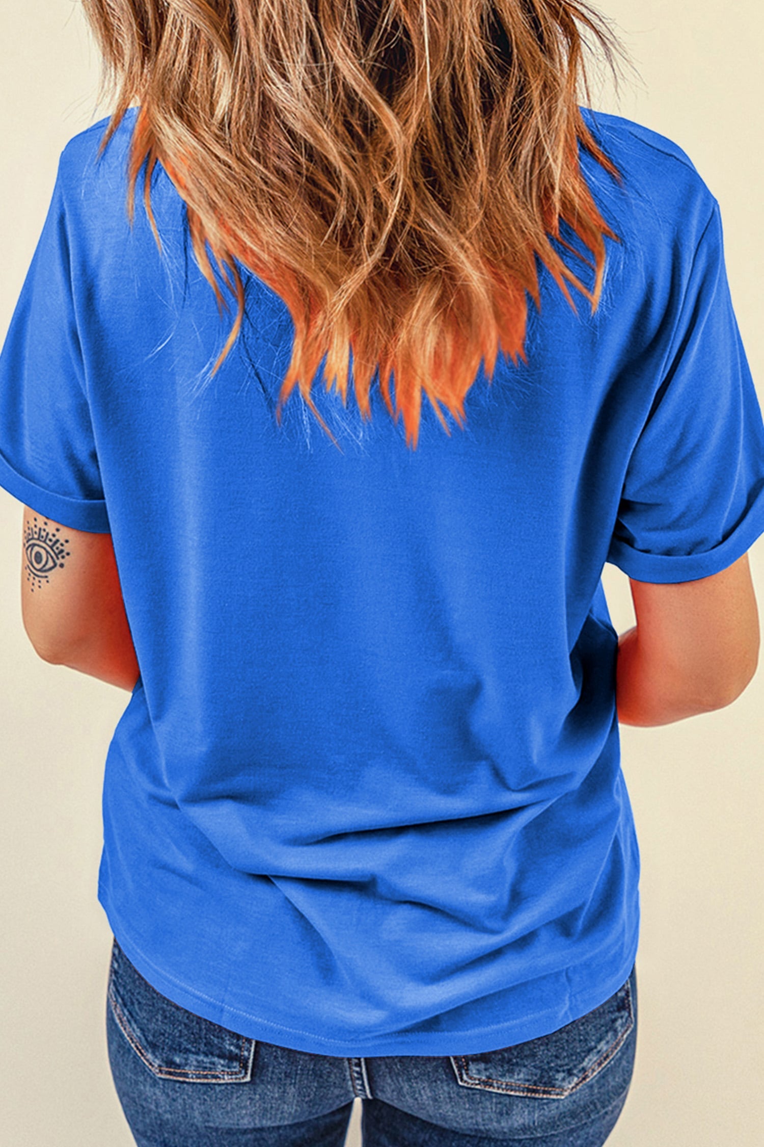 Dark Blue Western Boots Rugby Graphic Print Round Neck Tee