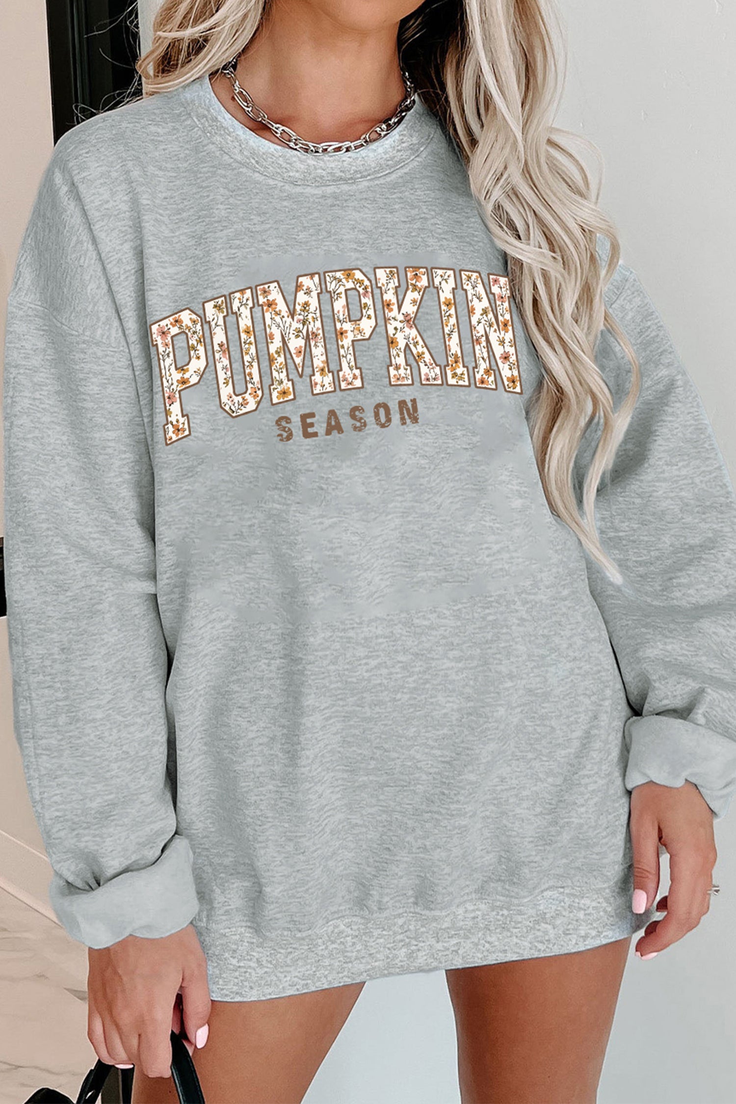 Light Grey PUMPKIN SEASON Oversized Pullover Sweatshirt