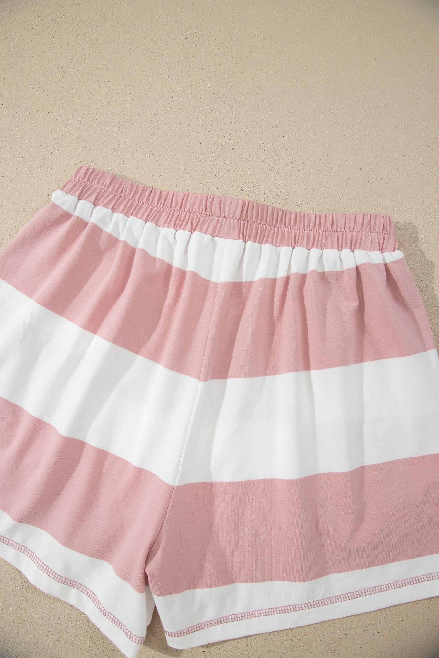 Pink Stripe Half Zip Bracelet Sleeve Top Casual Short Set