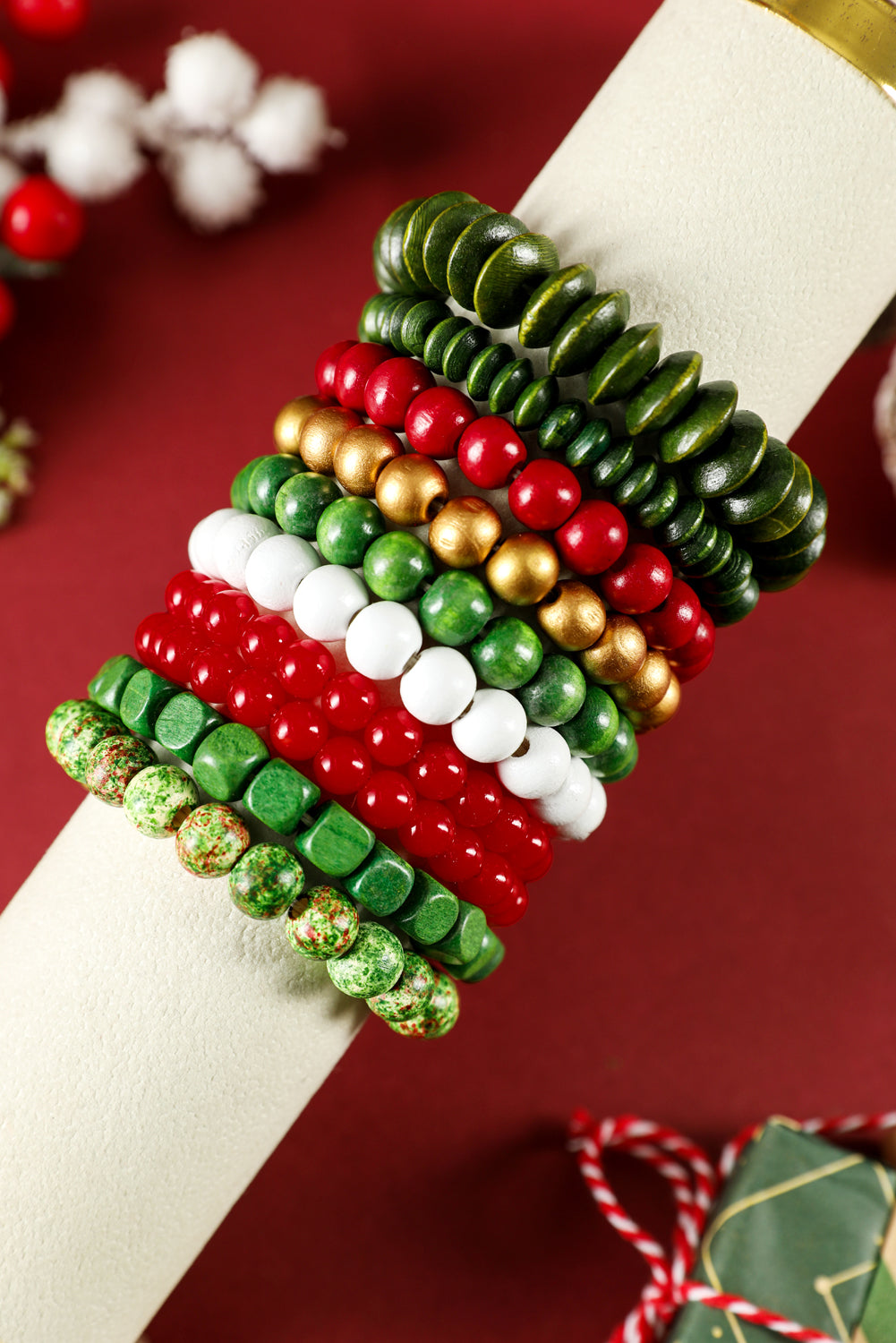 Fiery Red Christmas Mixed Color Stackable Bracelets 10pcs/Set