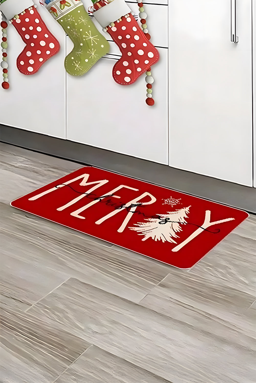 Fiery Red Merry Christmas Porch Decoration Anti-Slip Entrance Mat