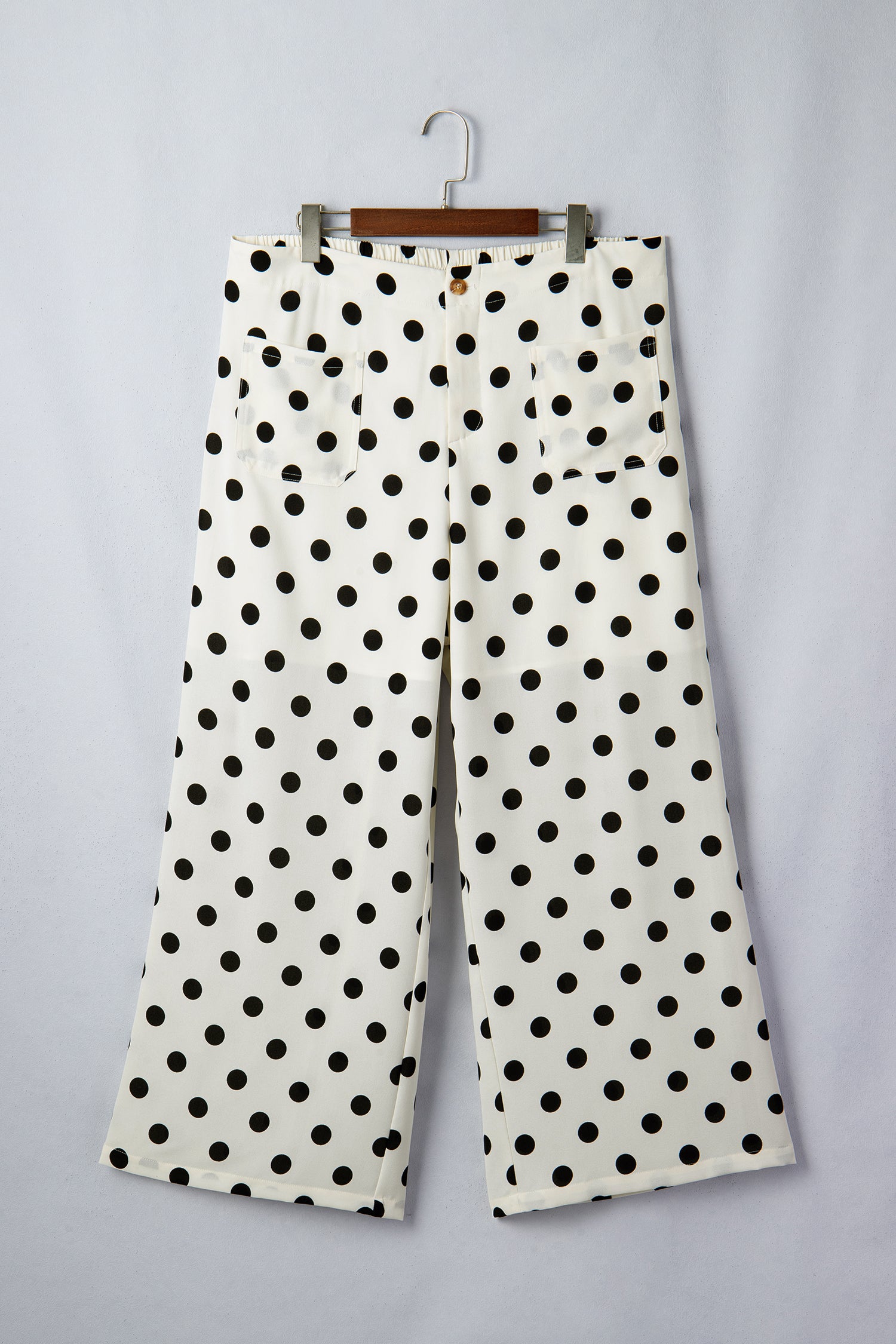 White Plus Size Polka Dot Print Patch Pocket Womens Shift Pants