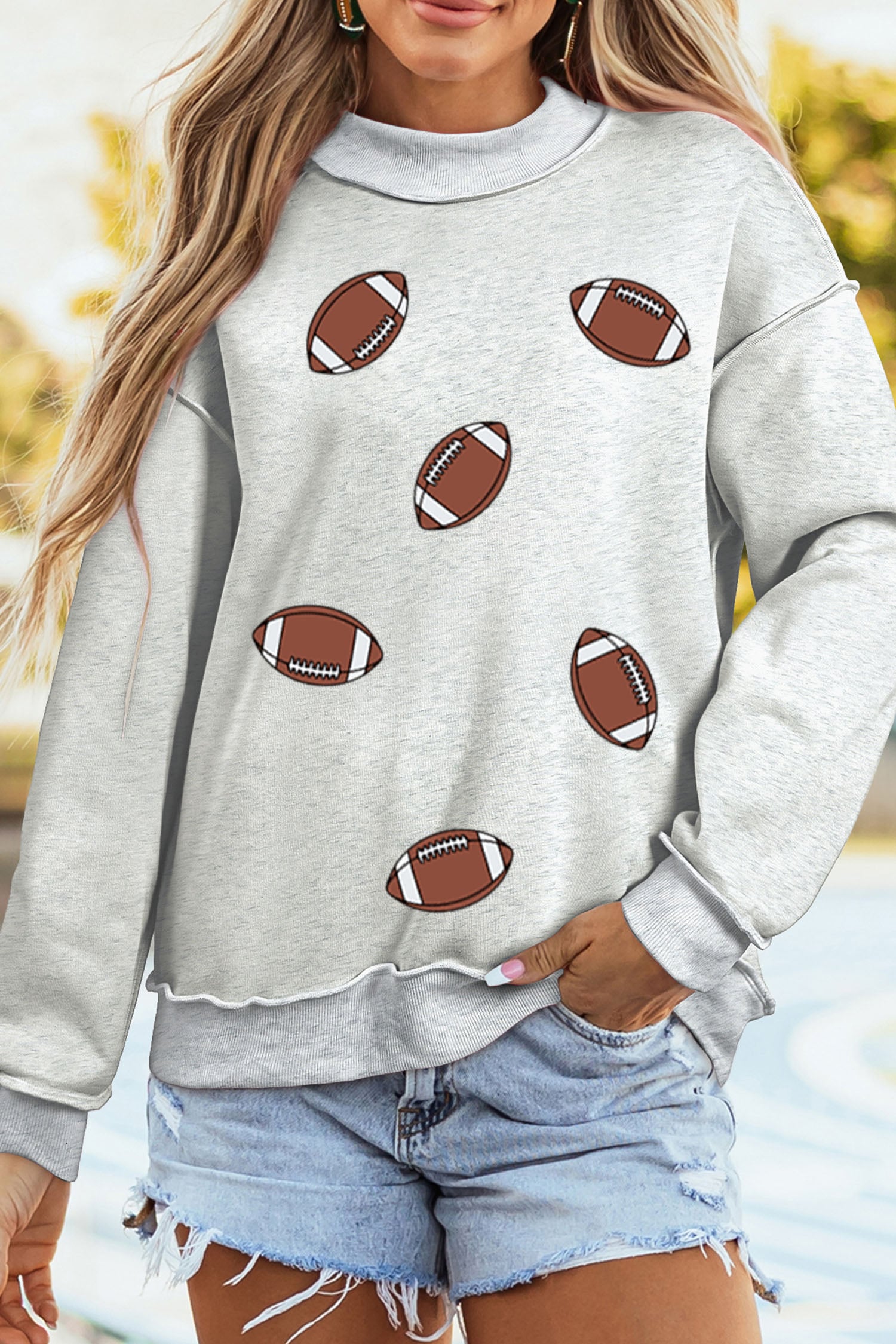 Light Grey Rugby/ GAME DAY Double Side Print Reversible Baggy Sweatshirt