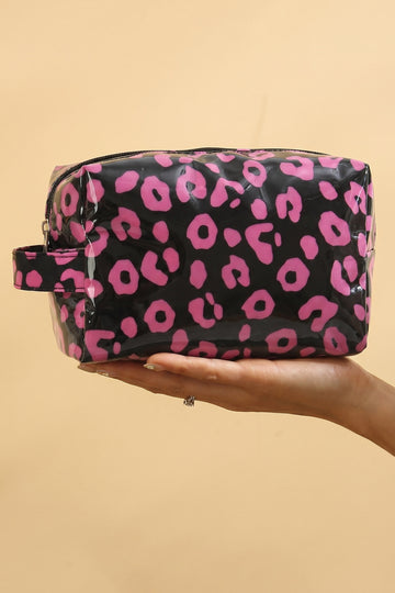Color black Leopard Print PVC Travel Makeup Organizer Cosmetic Bag