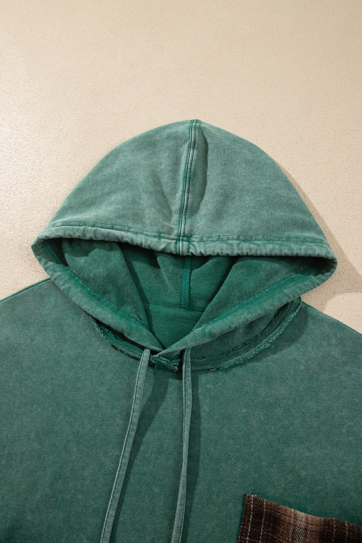 Smoke Green Plaid Colorblock Hoodie