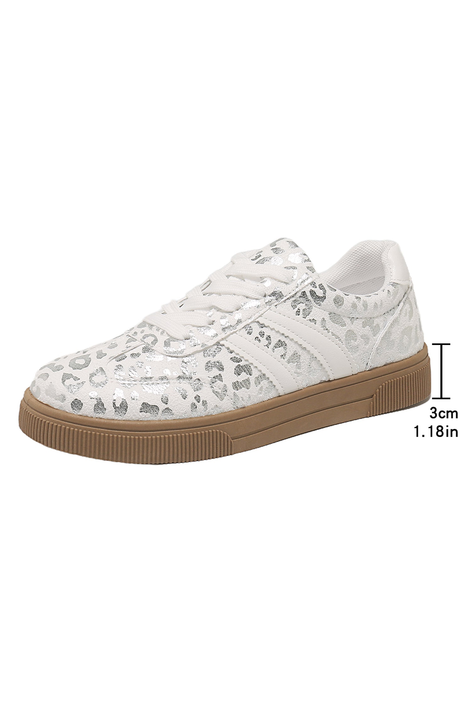 Silvery Metallic Leopard Print Lace Up Flat Shoes
