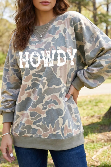 Multicolour HOWDY Graphic Camo Print Tunic Sweatshirt