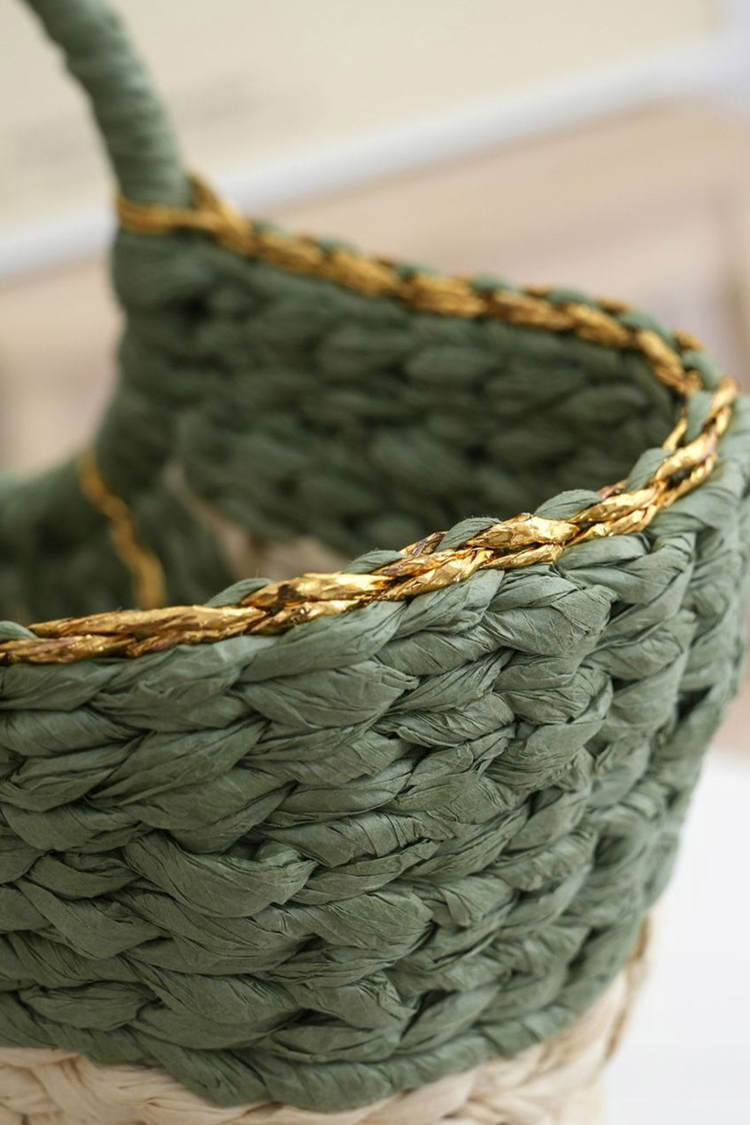 Guacamole Green Gold Trim Color Block Handwoven Straw Tote Bag