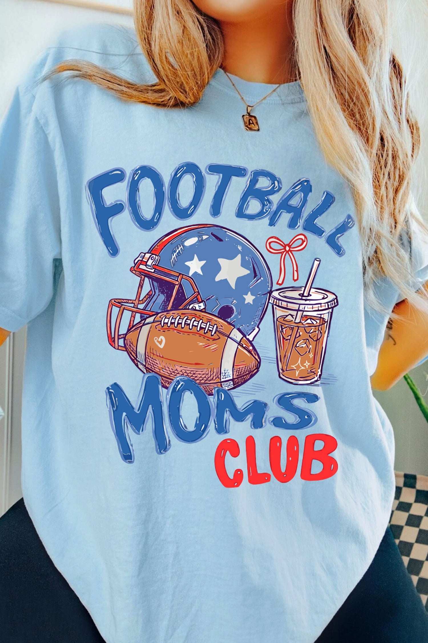 Light Blue FOOTBALL MOMS CLUB Game Day Graphic T Shirt