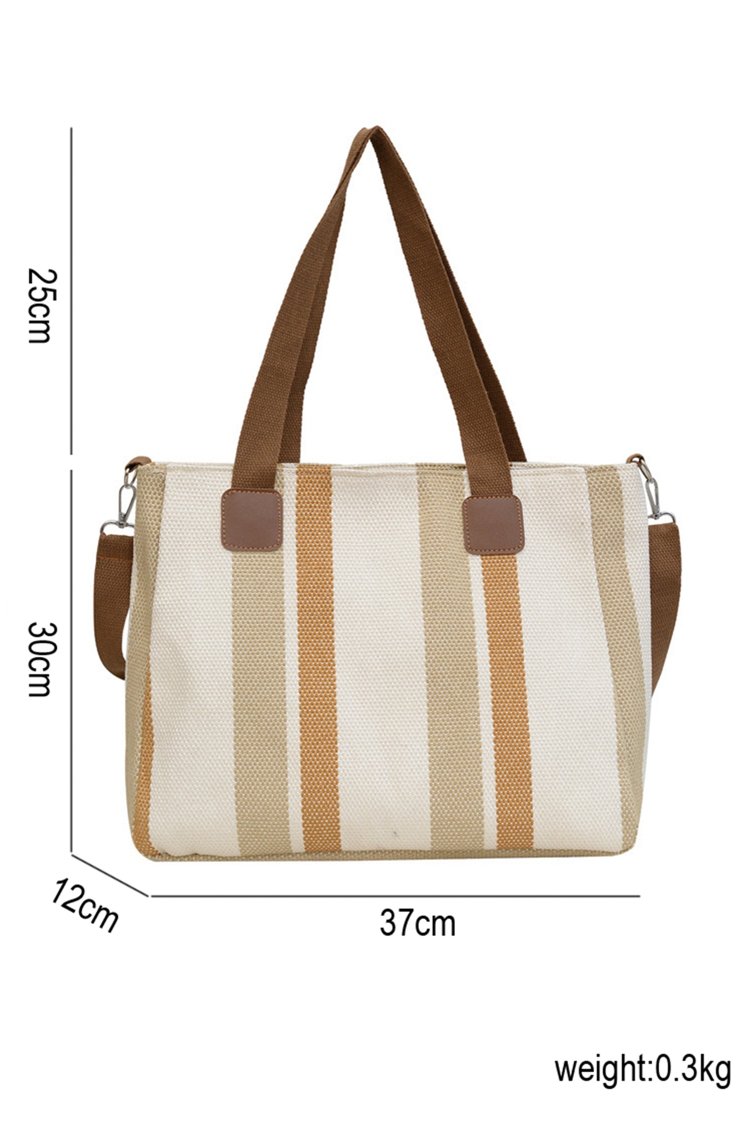 White Canvas Striped Convertible Tote Bag