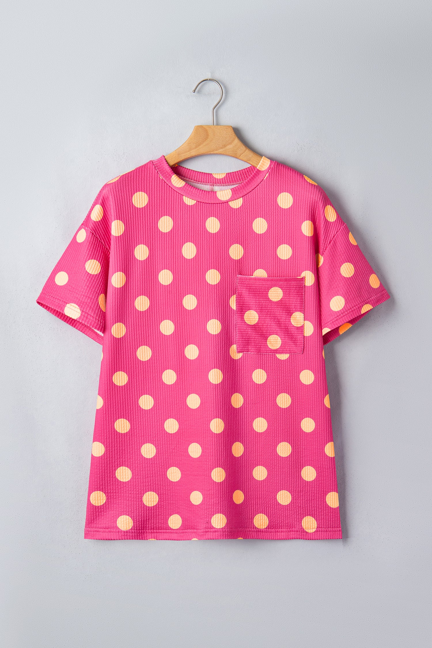 Pink DEFECTIVE Polka Dot Patch Pocket Twisted Ribbed Top