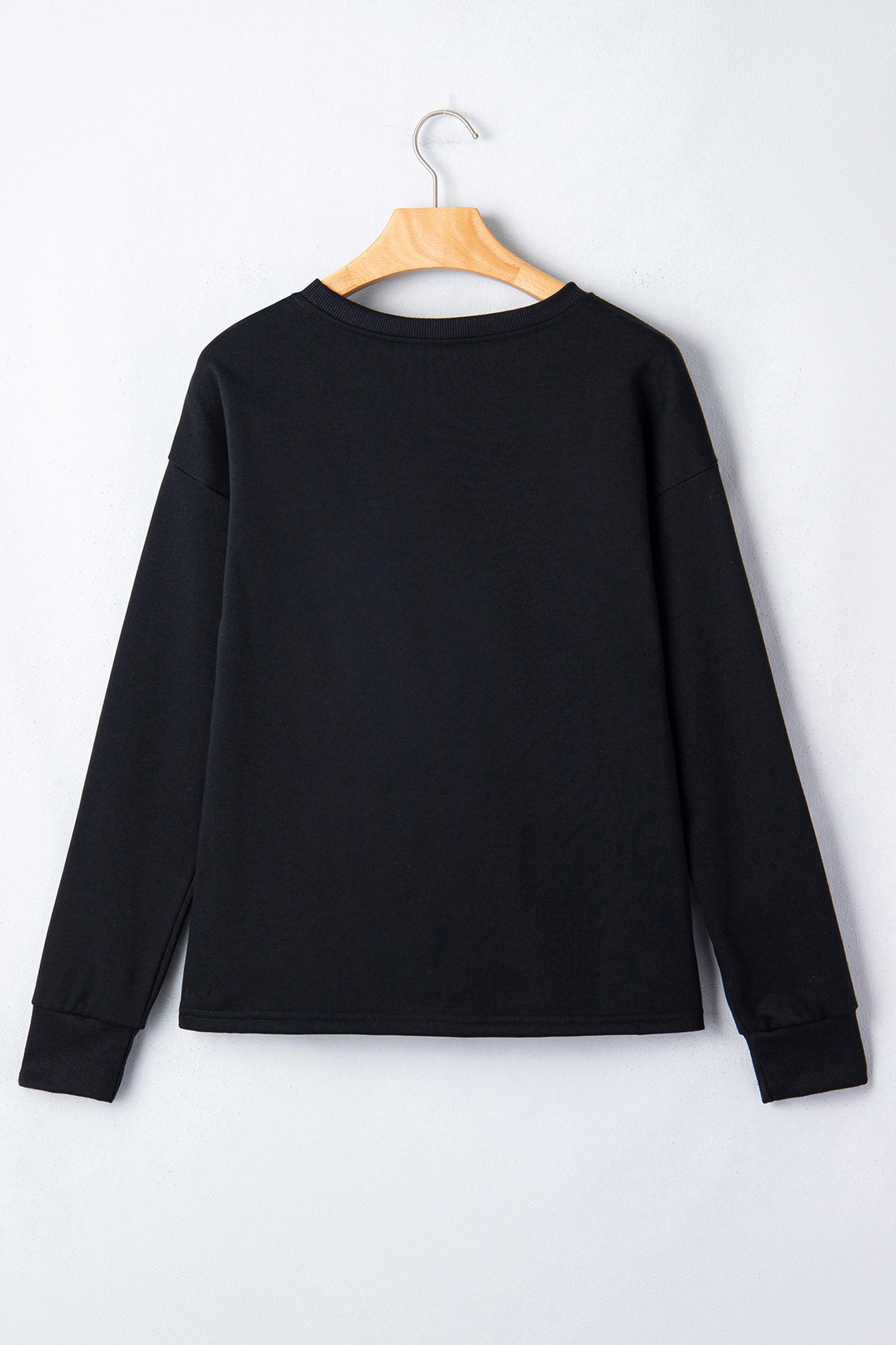 Black Western Steer Head Print Long Sleeve Round Neck Shift Top