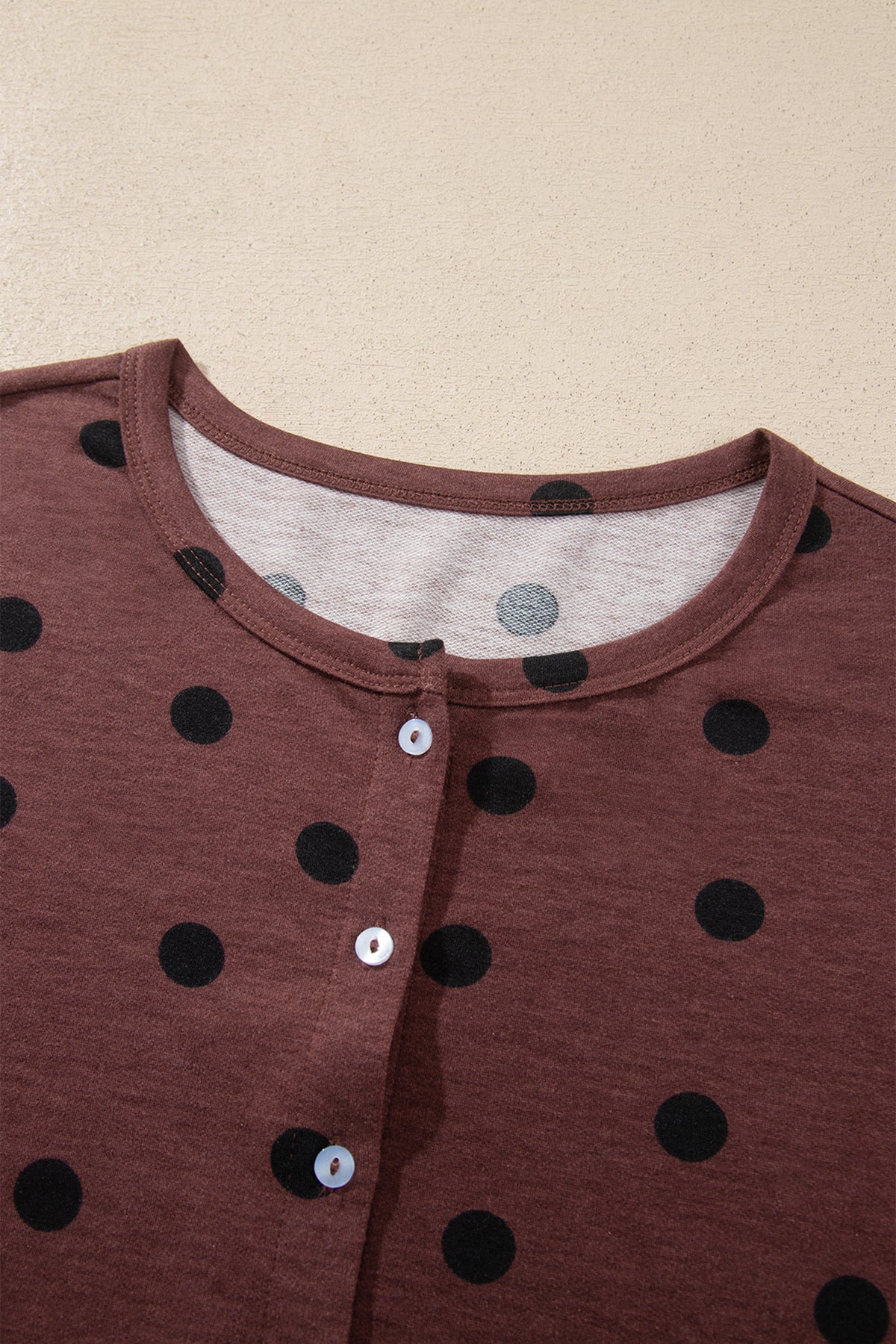 Brown Polka Dot Button Front Long Sleeve Casual Shirt