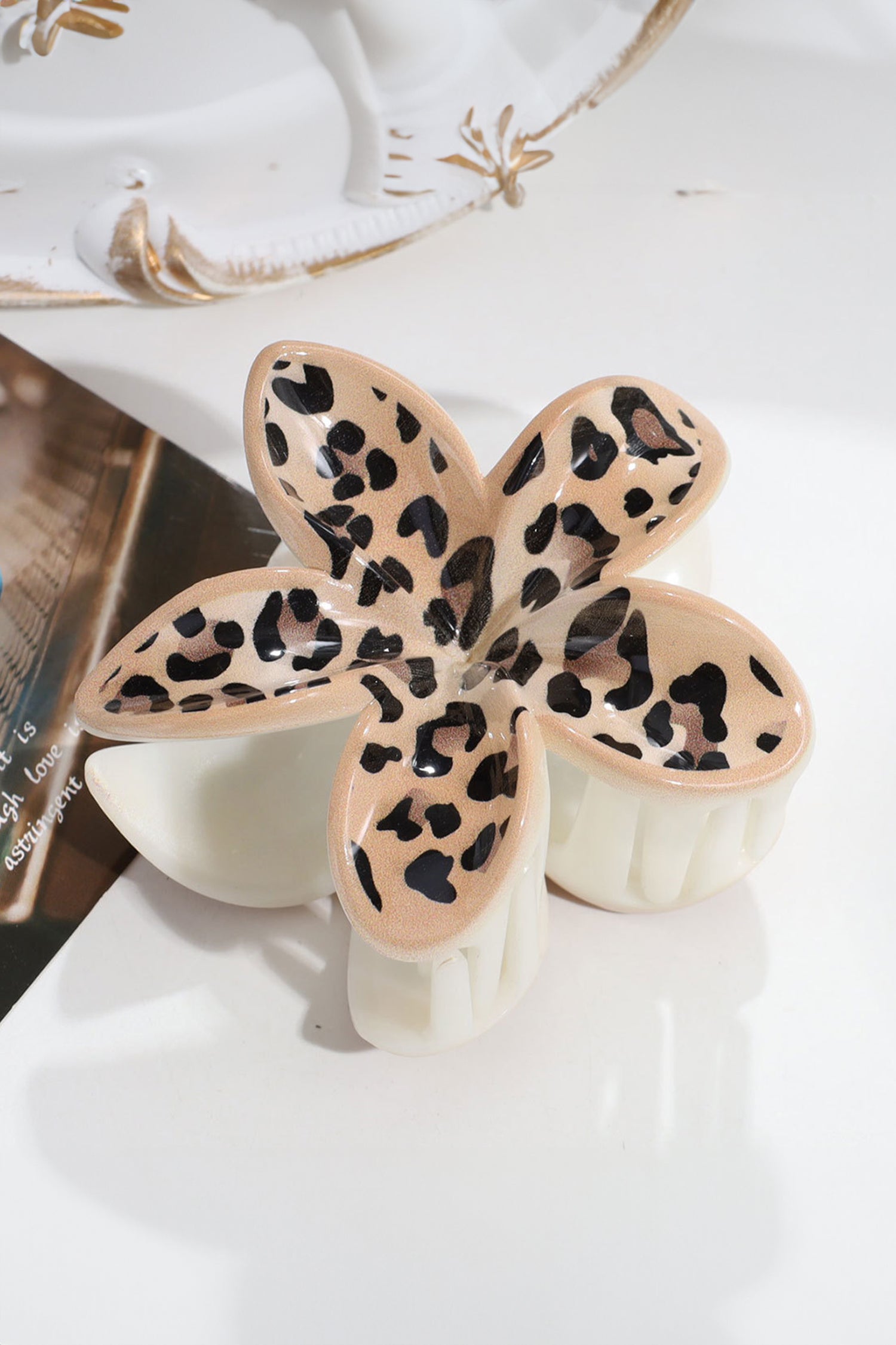 Khaki Leopard 3D Flower Hair Claw Clip