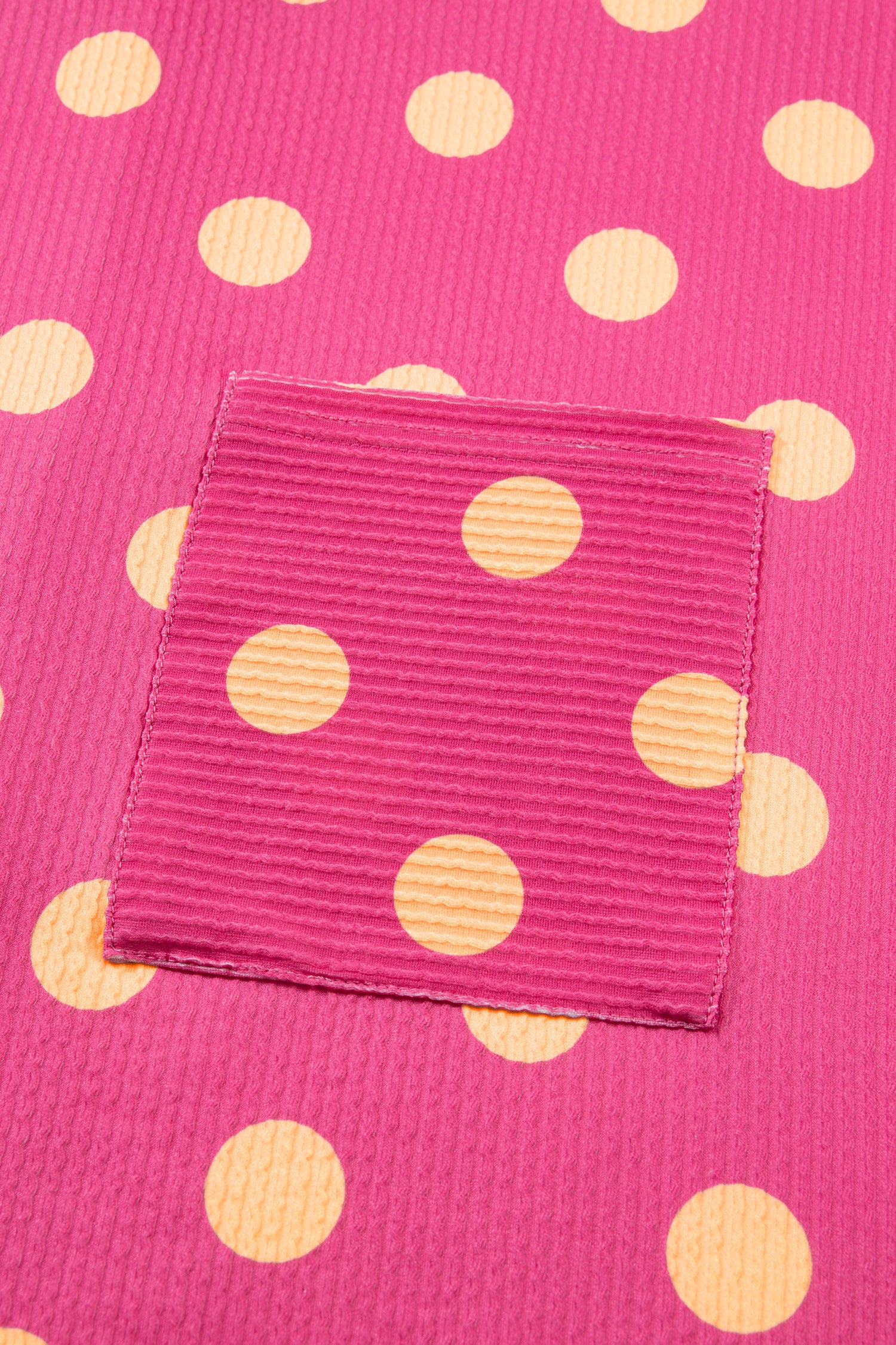 Pink DEFECTIVE Polka Dot Patch Pocket Twisted Ribbed Top