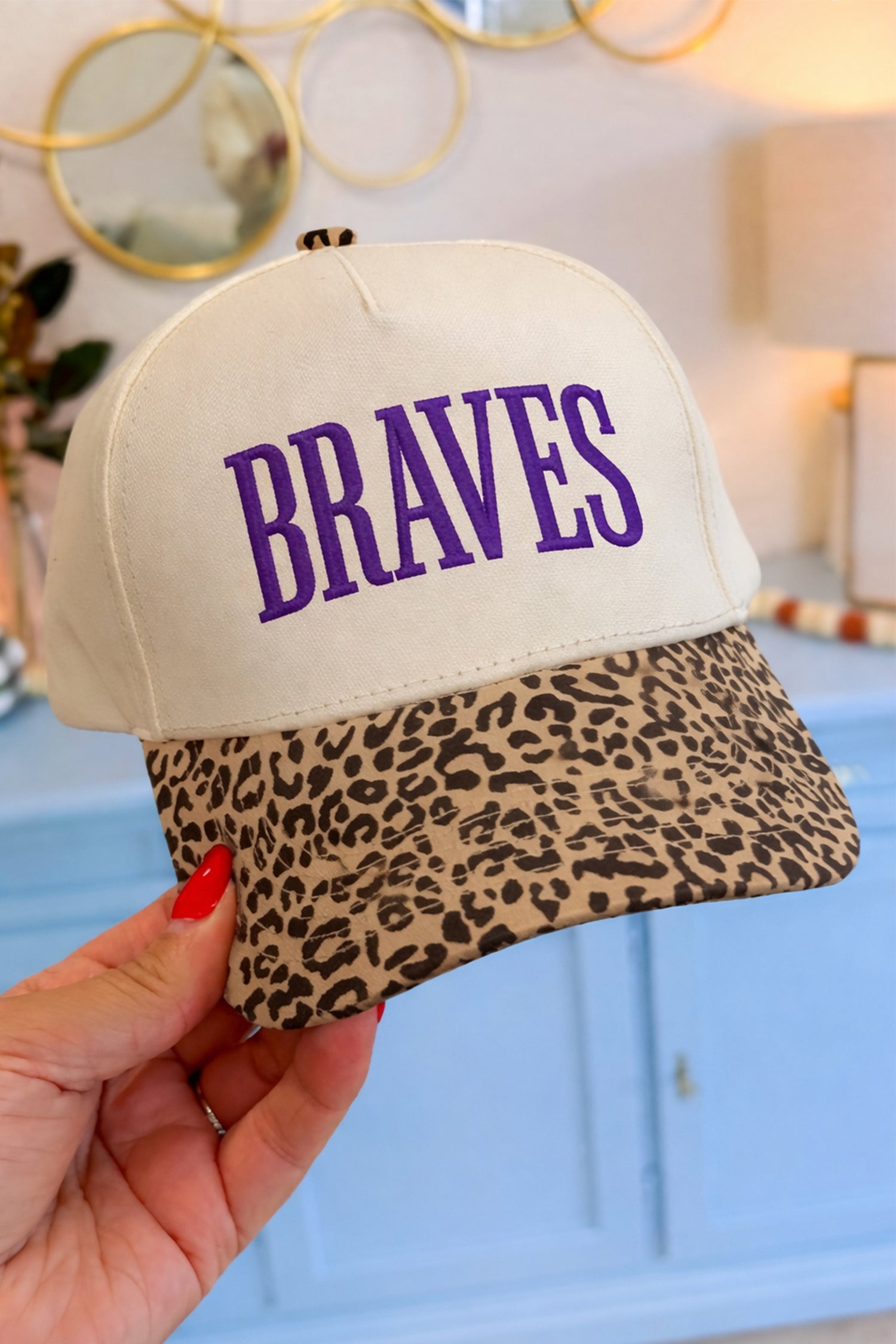 Parchment Leopard Contrast Brim BRAVES Embroidered Cap