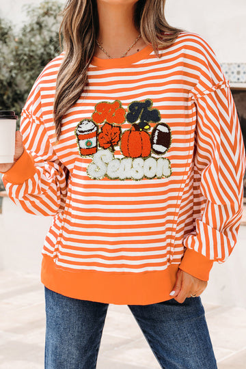 Orange Stripe Fall Vibe Pumpkin Season Graphic Long Sleeve Top