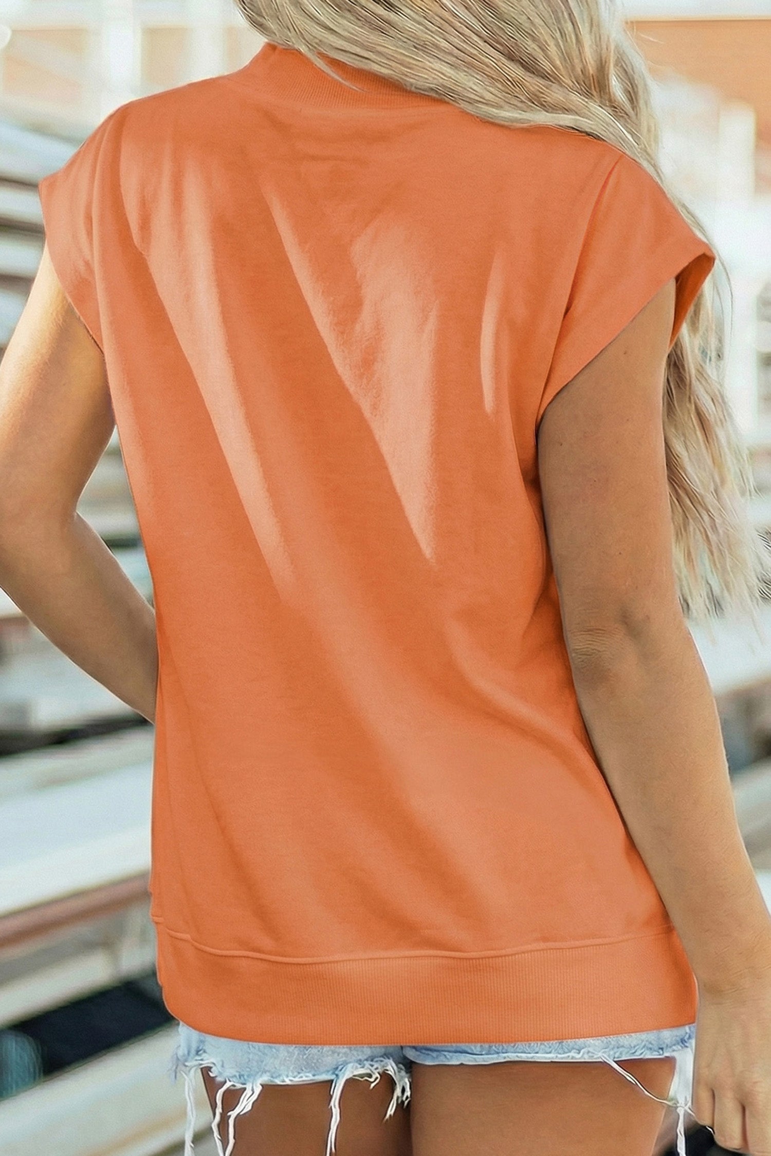 Orange Polka Dot Letter Print GAME Day High Neck Short Sleeve Top