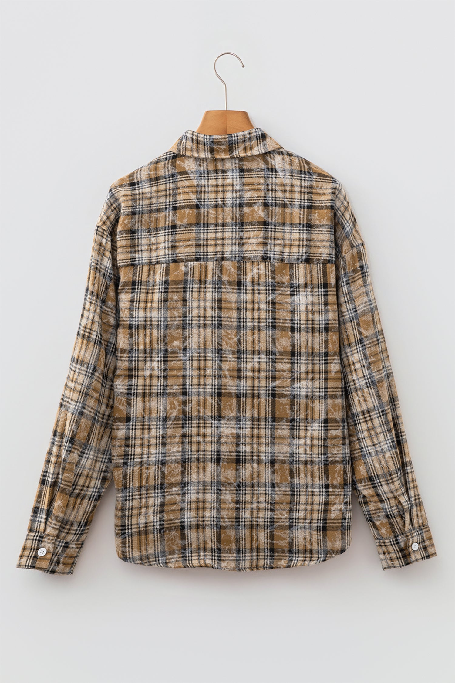 Brown Retro Plaid Long Sleeve Button Down Shirt